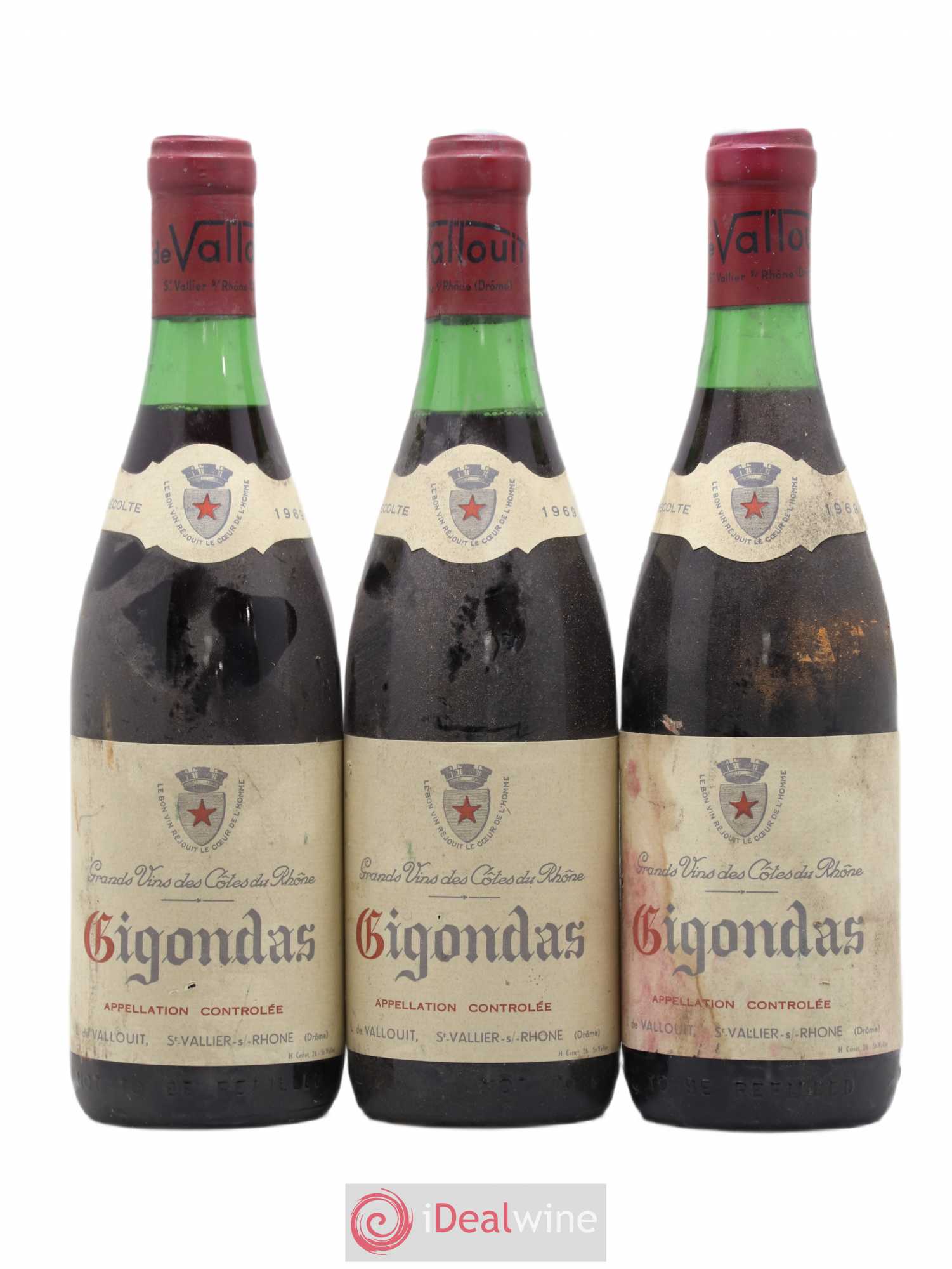 Gigondas Vallouit 1969 - Lot de 3 bouteilles - 0