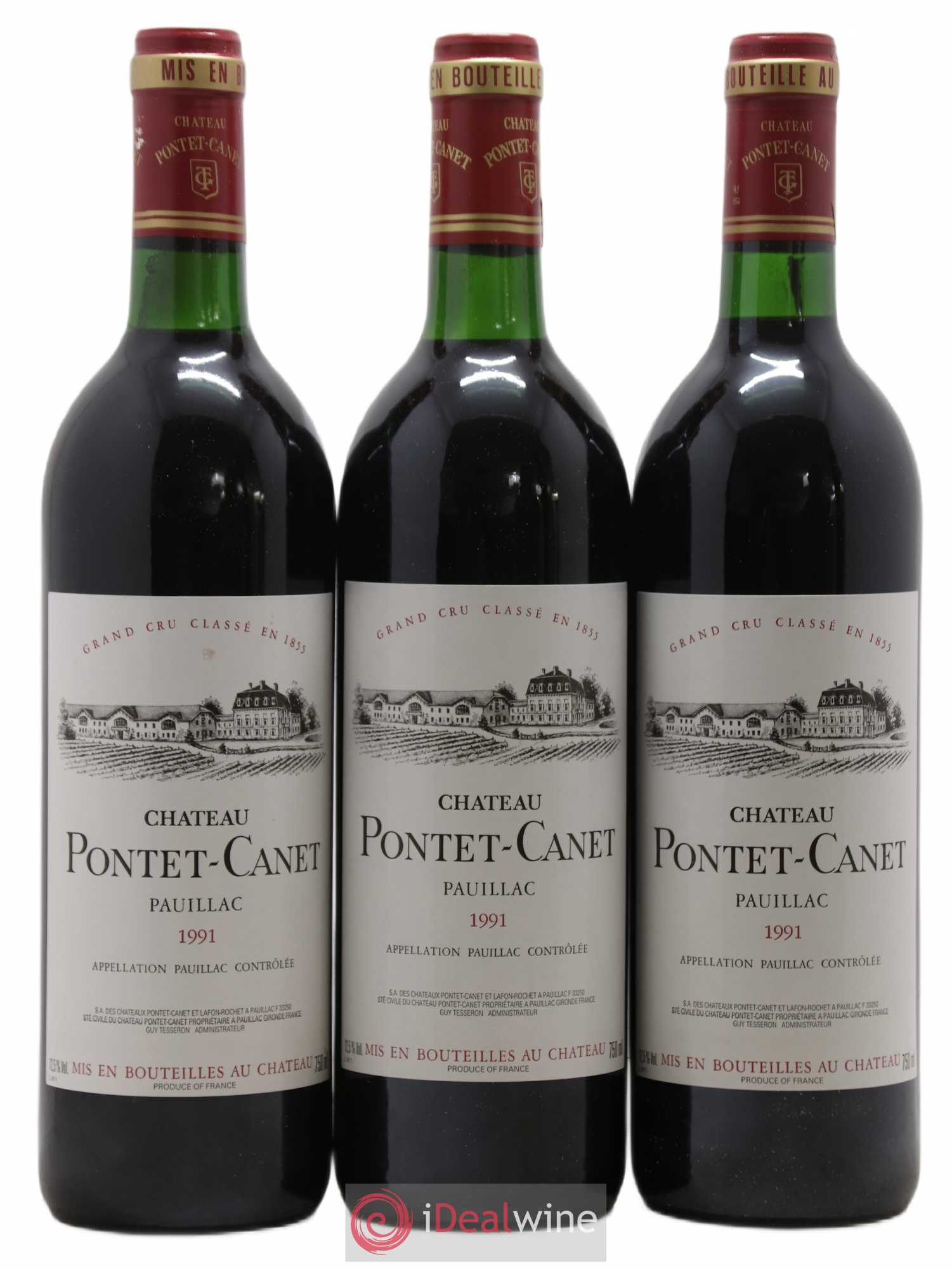 Château Pontet Canet 5ème Grand Cru Classé 1991 - Lot de 3 bouteilles - 0