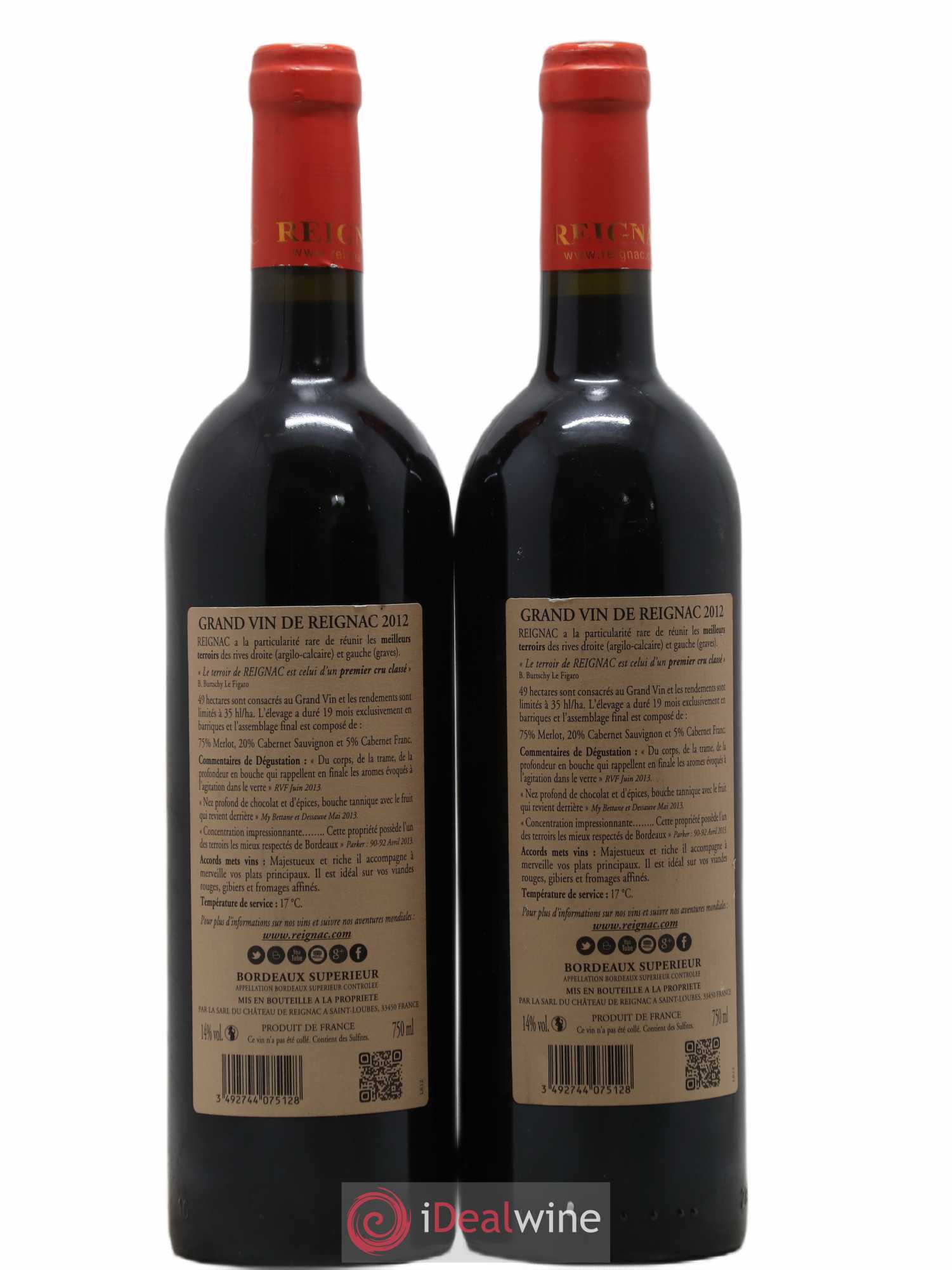Grand vin de Reignac 2012 - Lot de 2 bouteilles - 1