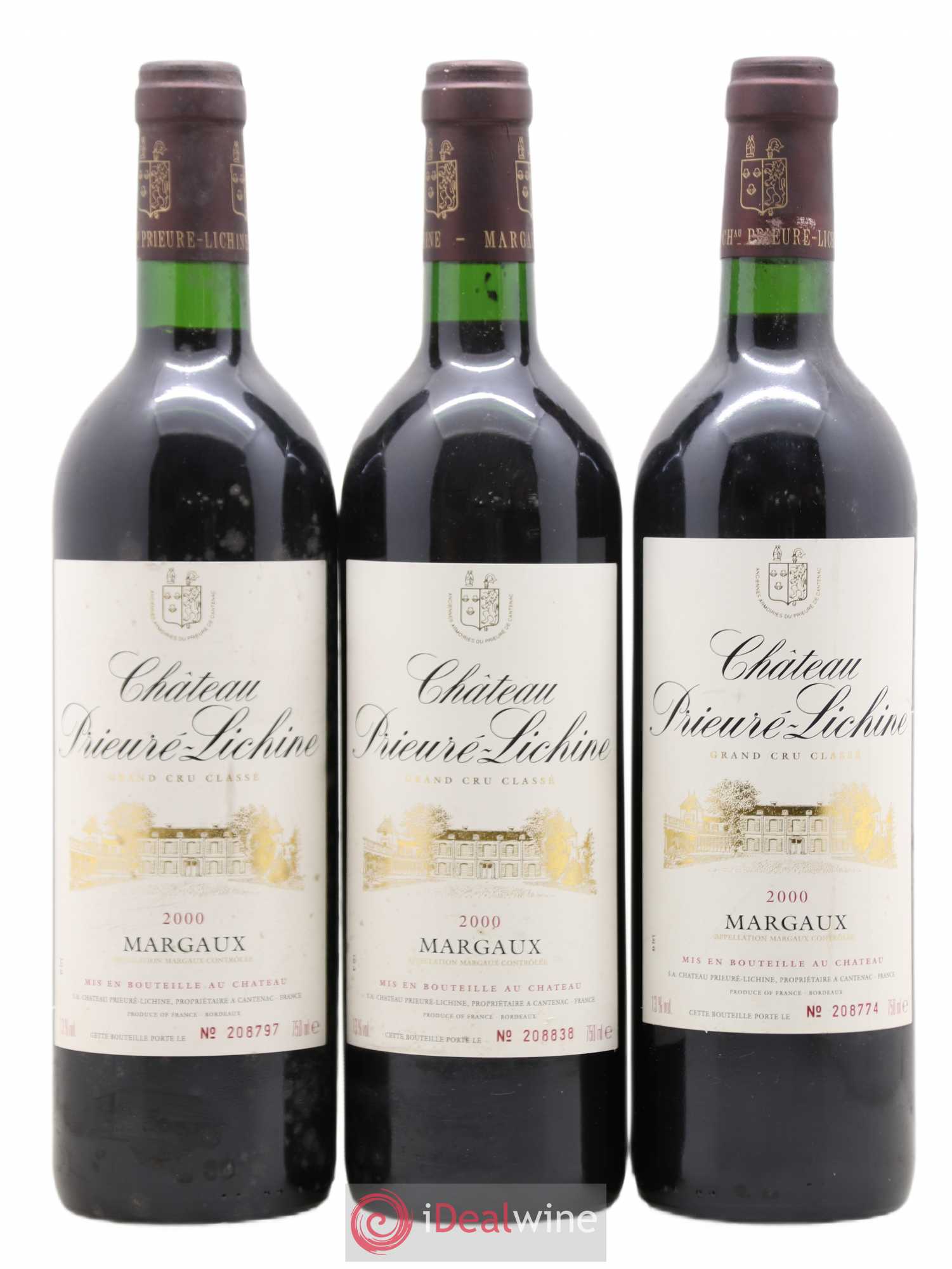 Château Prieuré Lichine 4ème Grand Cru Classé 2000 - Lot de 3 bouteilles - 0