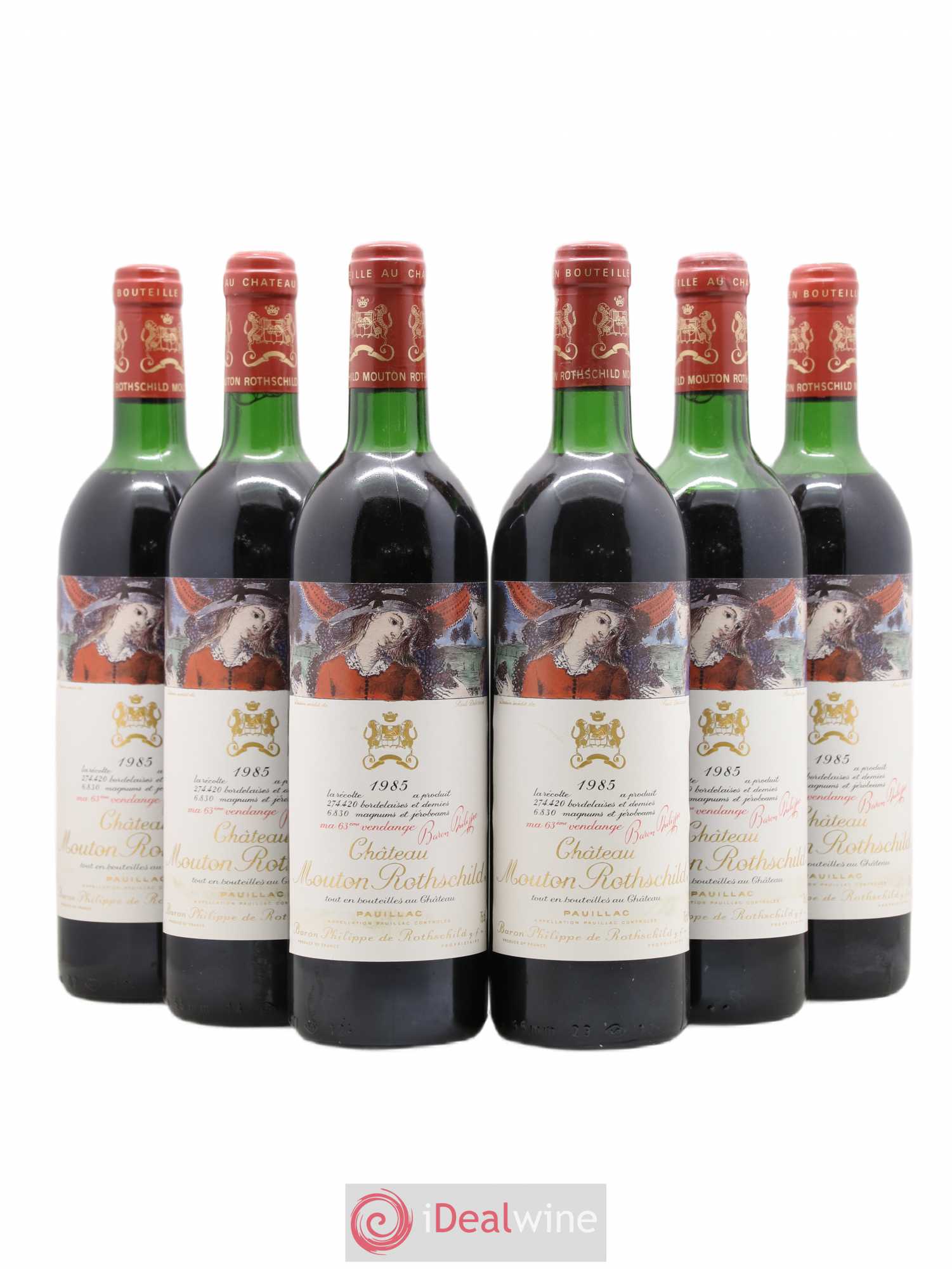 Château Mouton Rothschild 1er Grand Cru Classé 1985 - Lot de 6 bouteilles - 0