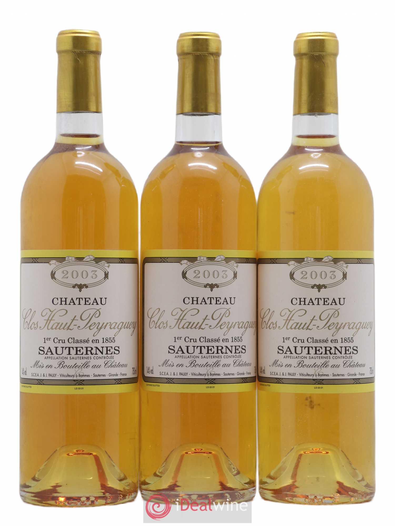 Clos Haut-Peyraguey 1er Grand Cru Classé 2003 - Lotto di 3 bottiglie - 0