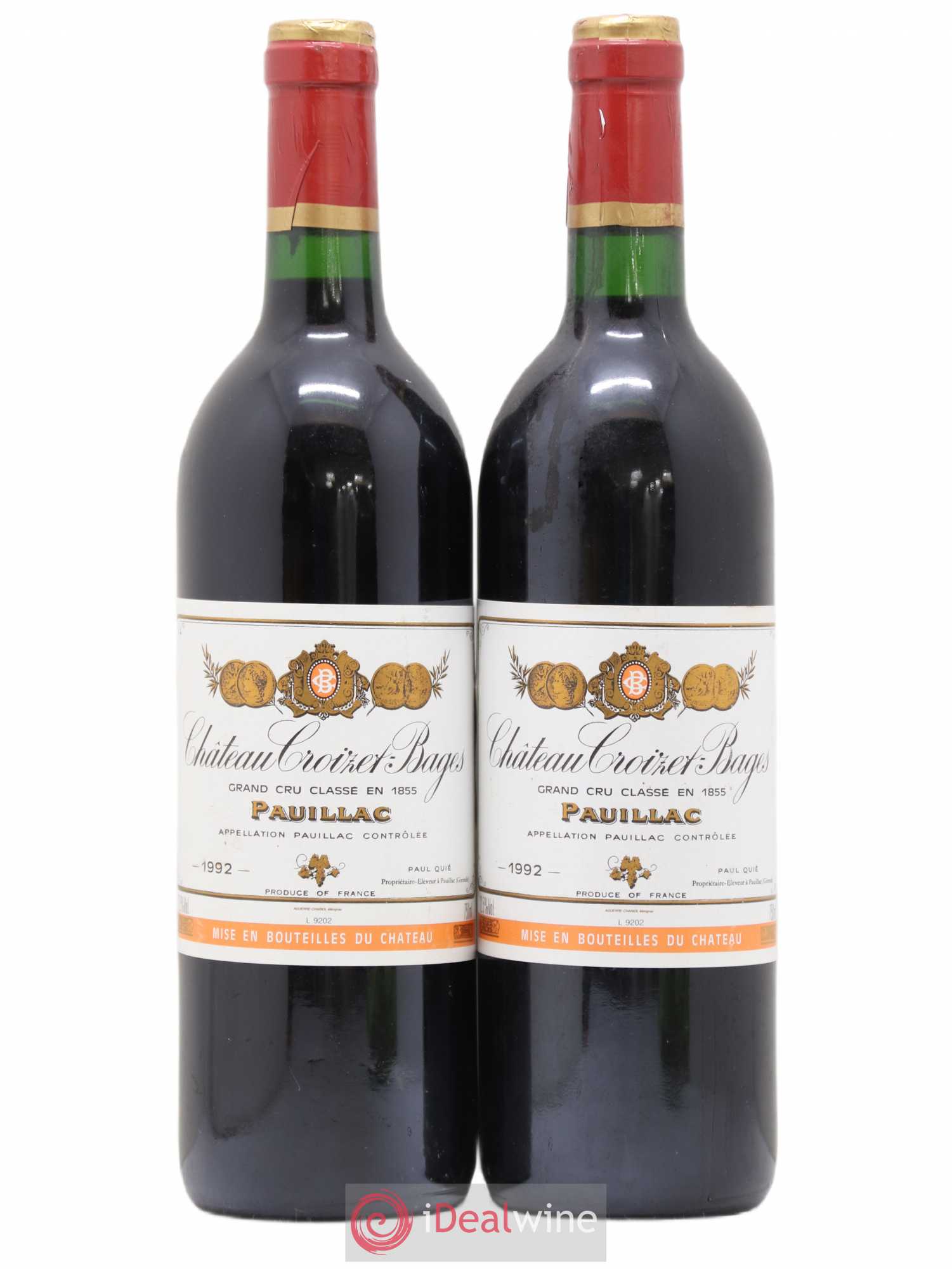 Château Croizet Bages 5ème Grand Cru Classé 1992 - Lot de 2 bouteilles - 0