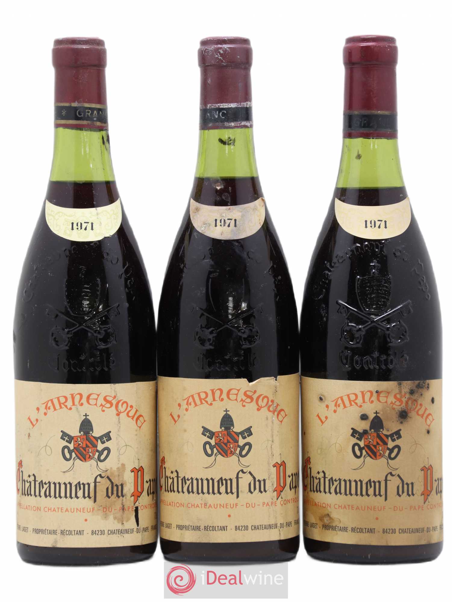 Châteauneuf-du-Pape L'Arnesque domaine Pierre Lager 1971 - Posten von 3 Flaschen - 0