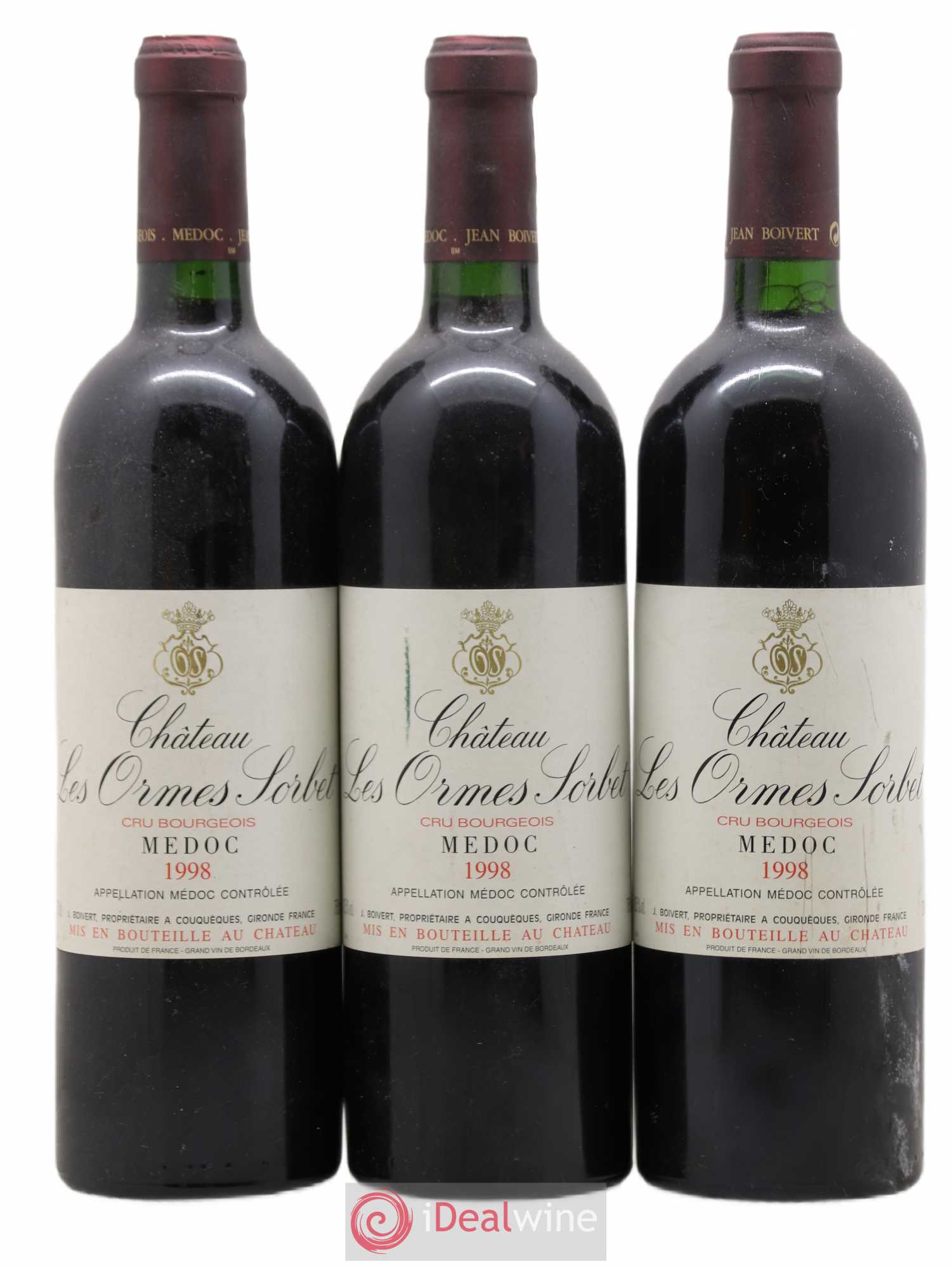 Château les Ormes Sorbet Cru Bourgeois 1998 - Lot de 3 bouteilles - 0