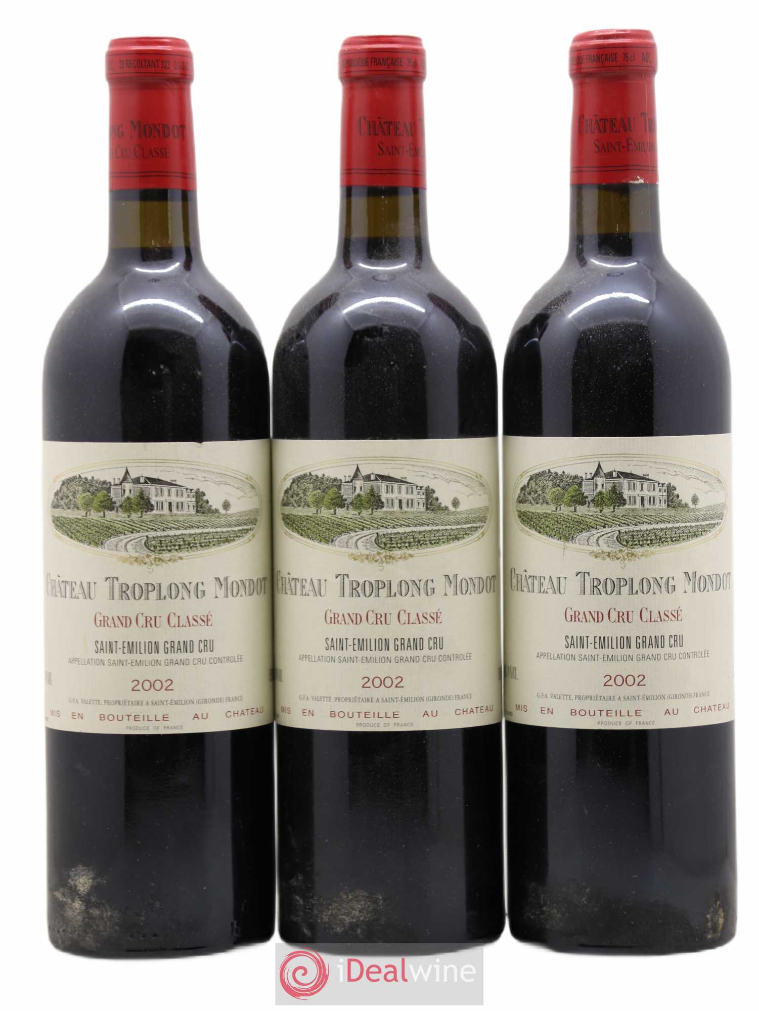 Château Troplong Mondot 1er Grand Cru Classé B 2002 - Lot de 3 bouteilles - 0