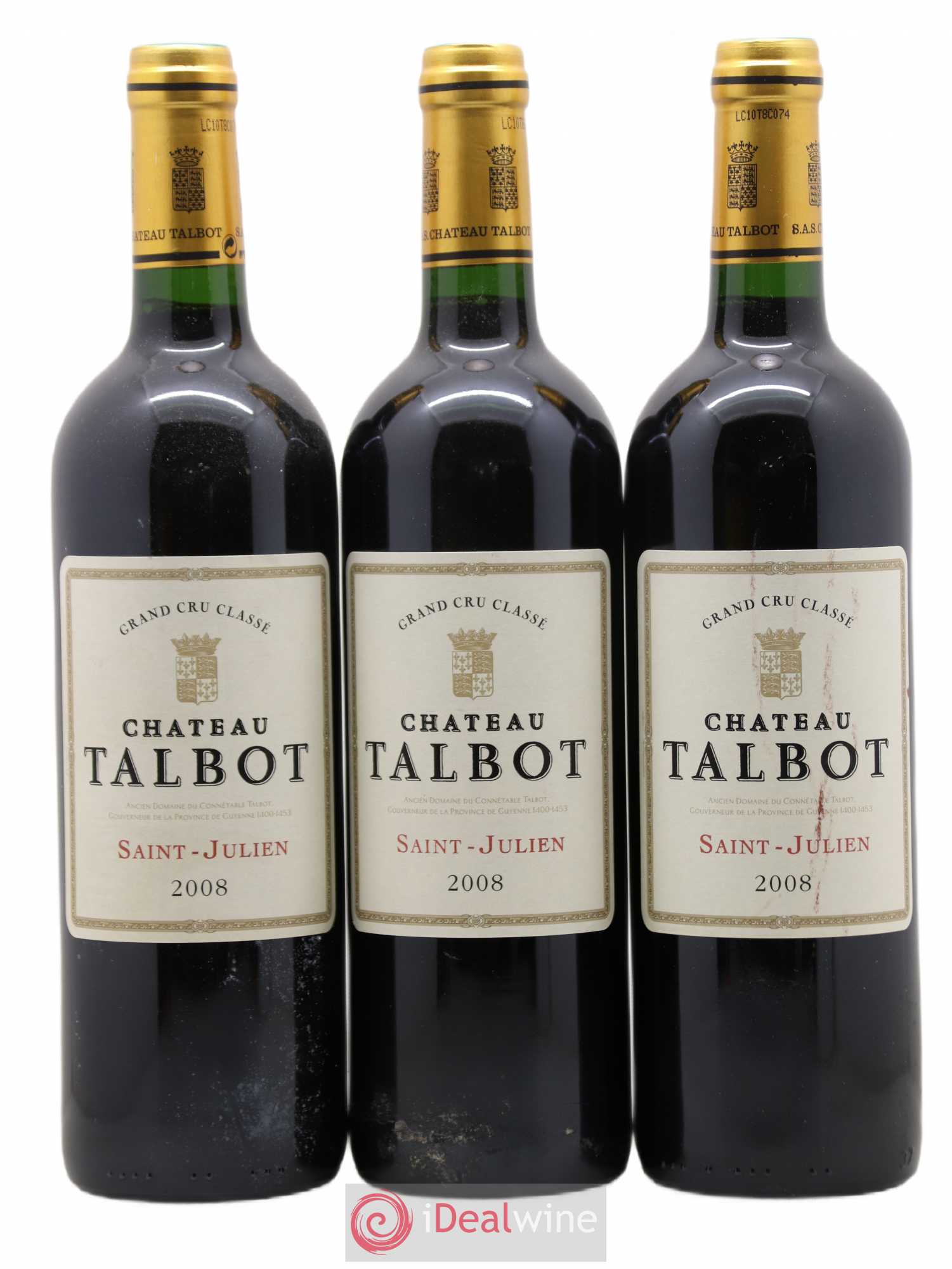 Château Talbot 4ème Grand Cru Classé 2008 - Lot de 3 bouteilles - 0