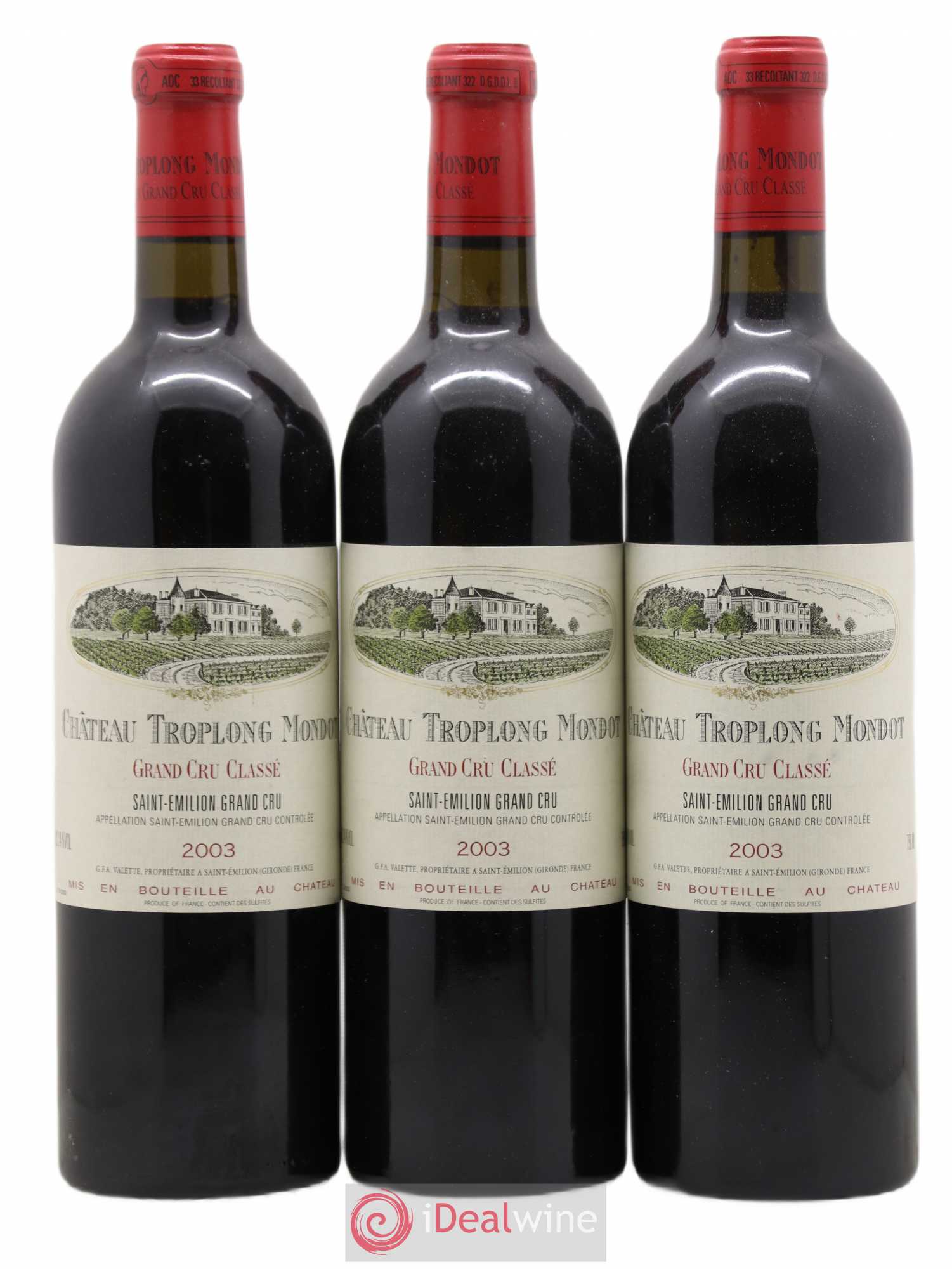 Château Troplong Mondot 1er Grand Cru Classé B 2003 - Lot de 3 bouteilles - 0