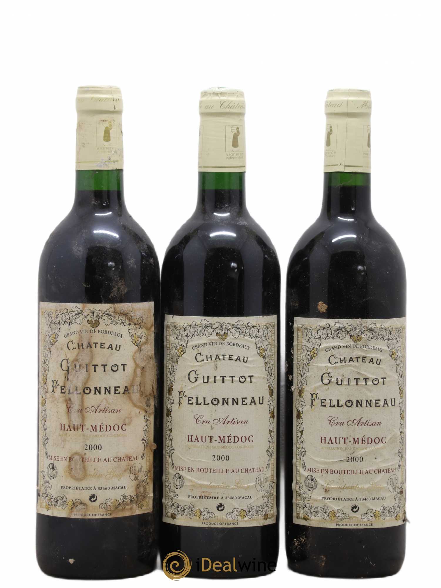 Haut Médoc Château Guittot Felloneau (sans prix de réserve) 2000 - Posten von 3 Flaschen - 0