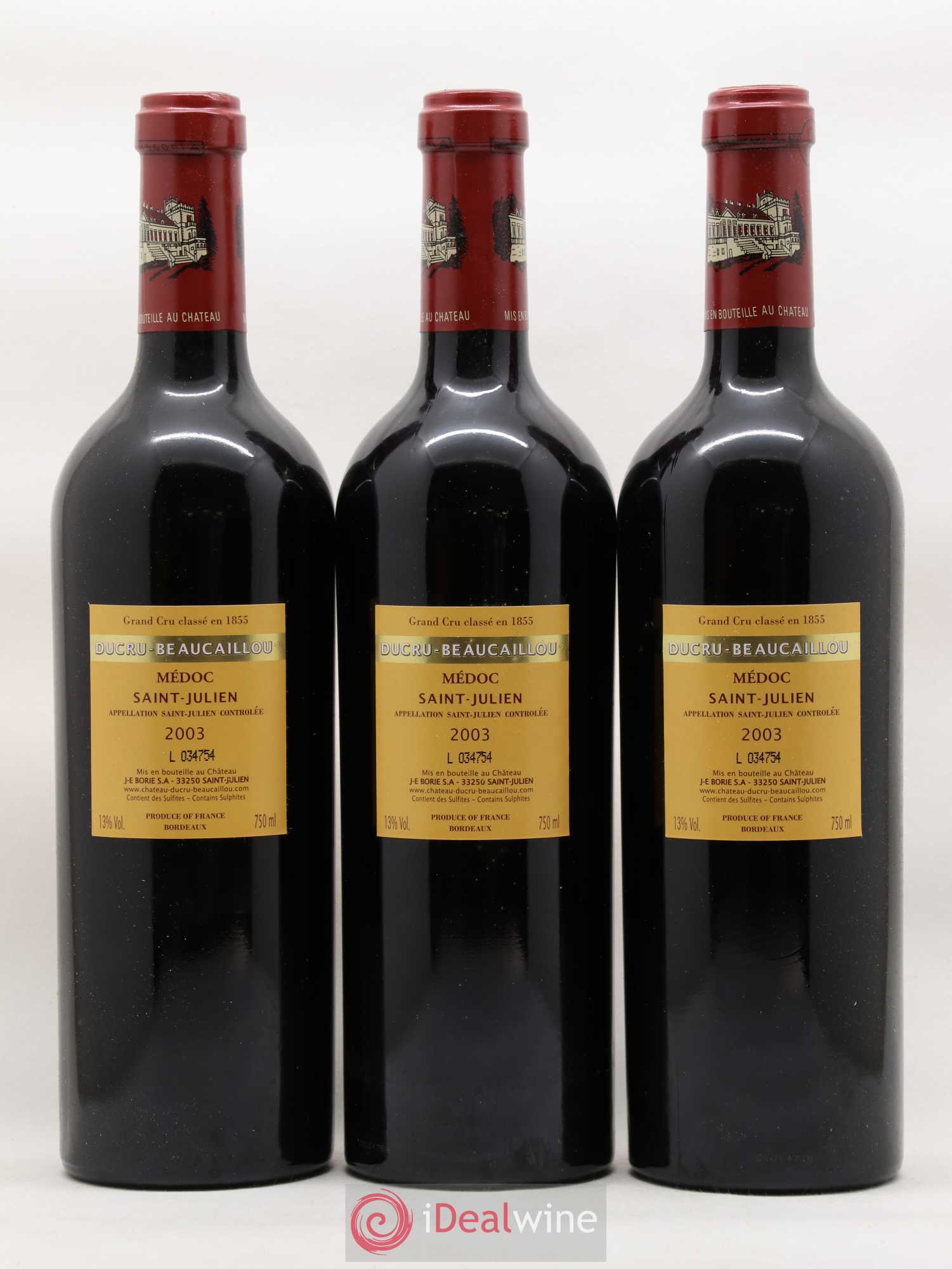 Château Ducru Beaucaillou 2ème Grand Cru Classé 2003 - Lot de 3 bouteilles - 1