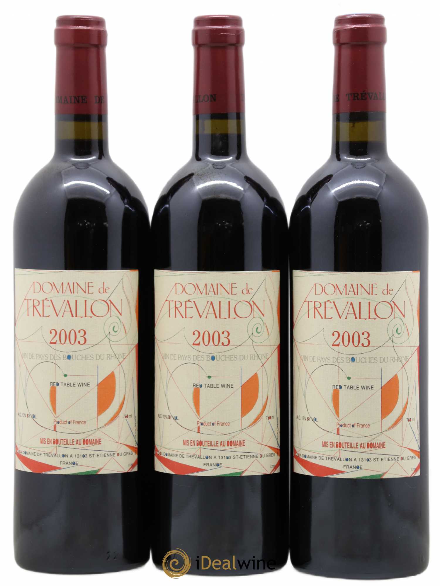 VDP Bouches du Rhône Trévallon (Domaine de) Eloi Dürrbach (sans prix de réserve) 2003 - Lot de 3 bouteilles - 0