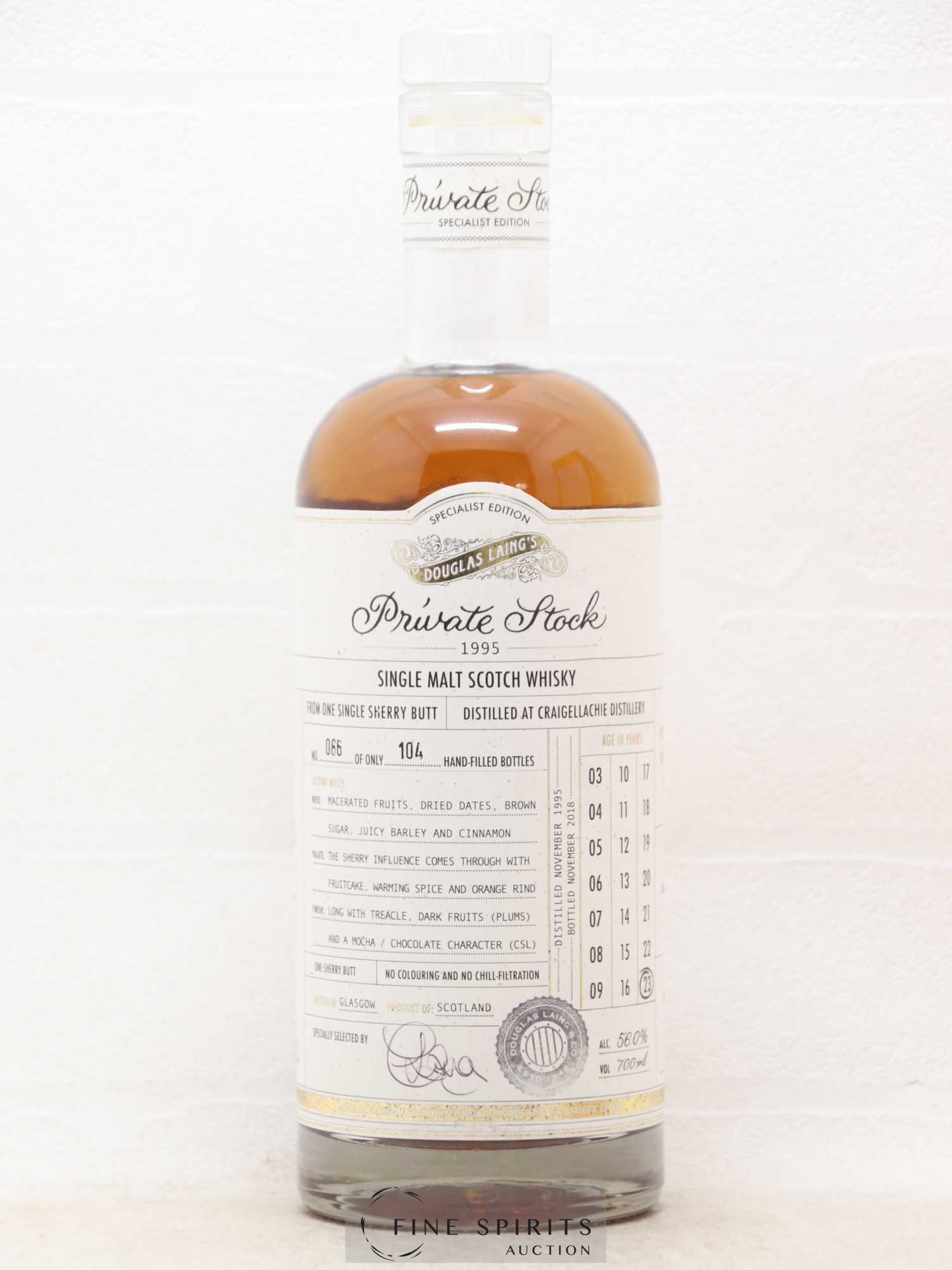 Craigellachie 23 years 1995 Douglas Laing Private Stock Single Sherry Butt - One of 104 - bottled 2018 Specialist Edition - Lot of 1 bottle - 1
