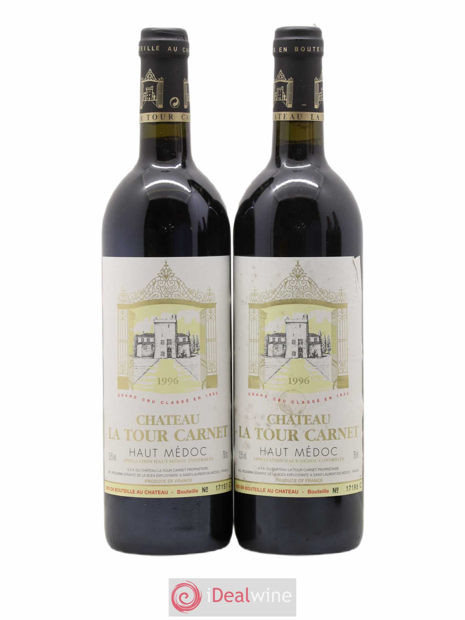Château la Tour Carnet 4ème Grand Cru Classé 1996 - Lot de 2 bouteilles - 0