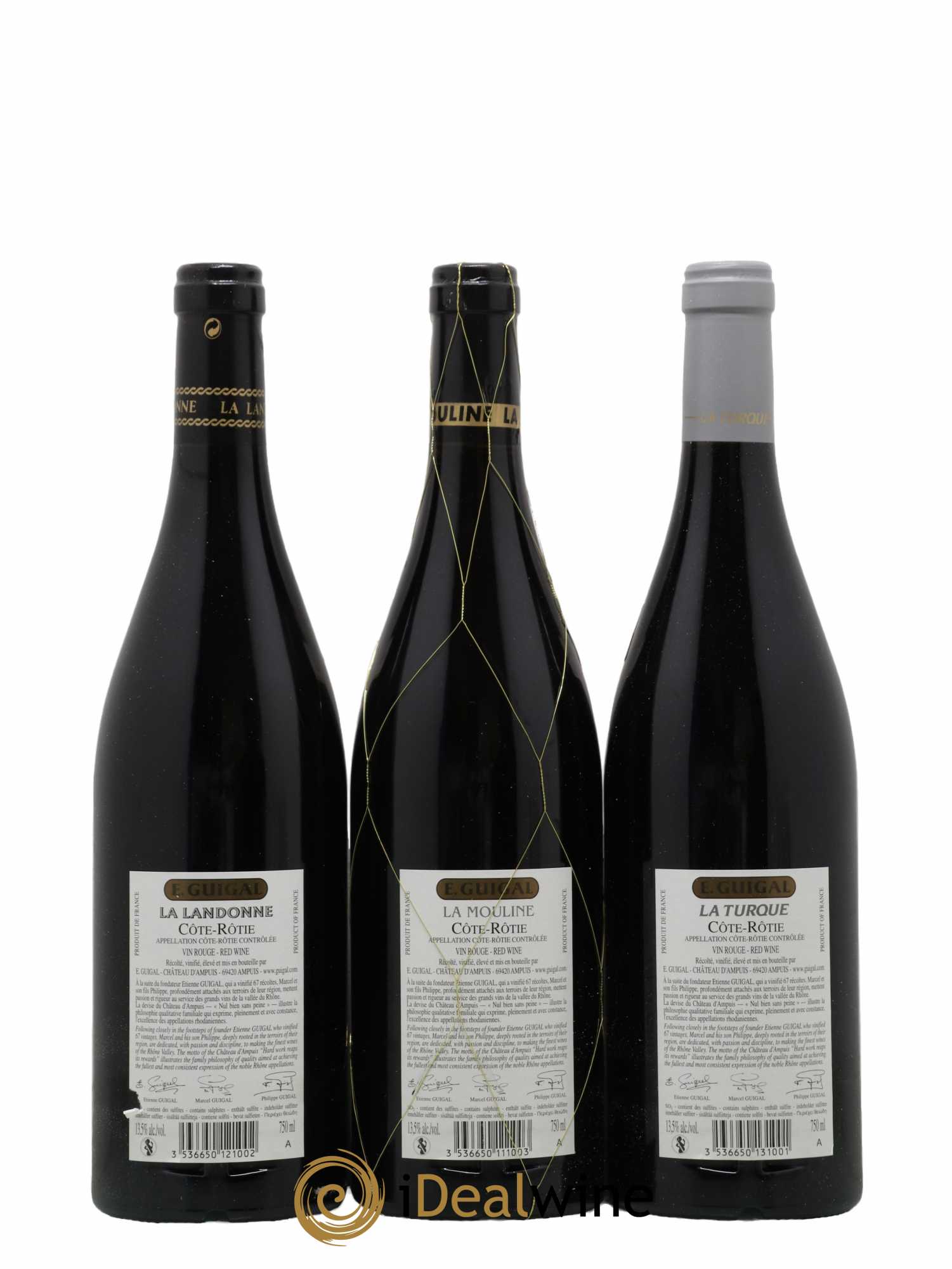 Côte-Rôtie Guigal Trilogie La Turque - La Landonne - La Mouline 2013 - Lot de 3 bouteilles - 1