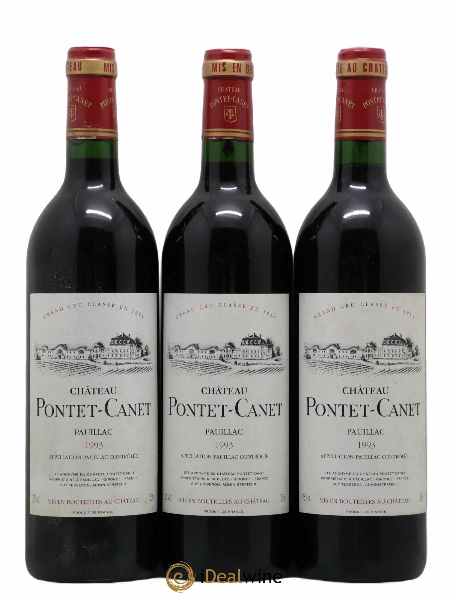 Château Pontet Canet 5ème Grand Cru Classé 1993 - Lot de 3 bouteilles - 0