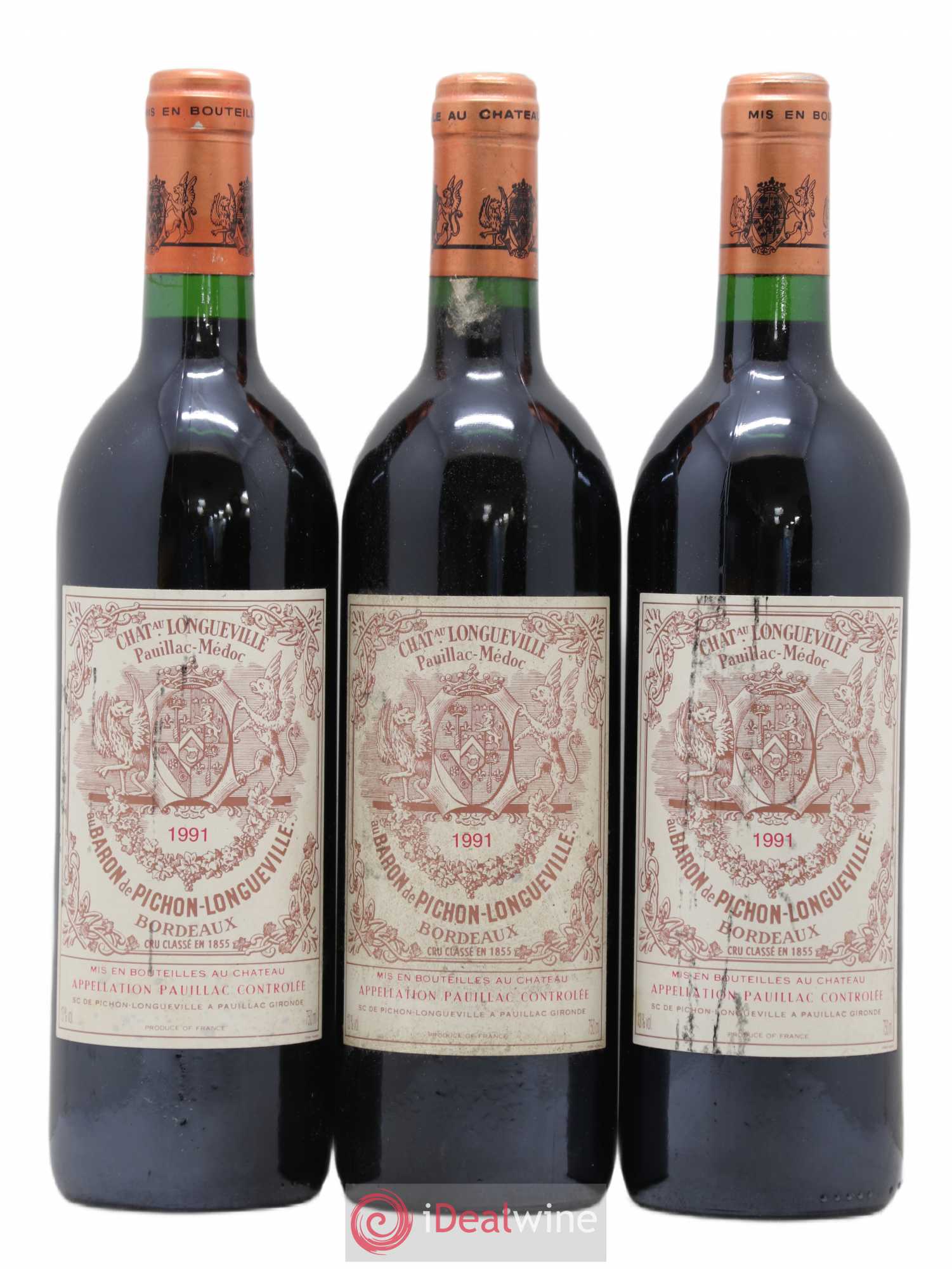 Pichon Longueville Baron 2ème Grand Cru Classé 1991 - Lot de 3 bouteilles - 0