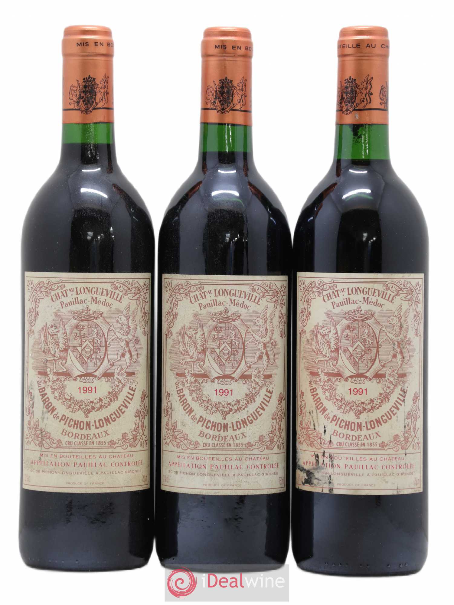 Pichon Longueville Baron 2ème Grand Cru Classé 1991 - Lot de 3 bouteilles - 0