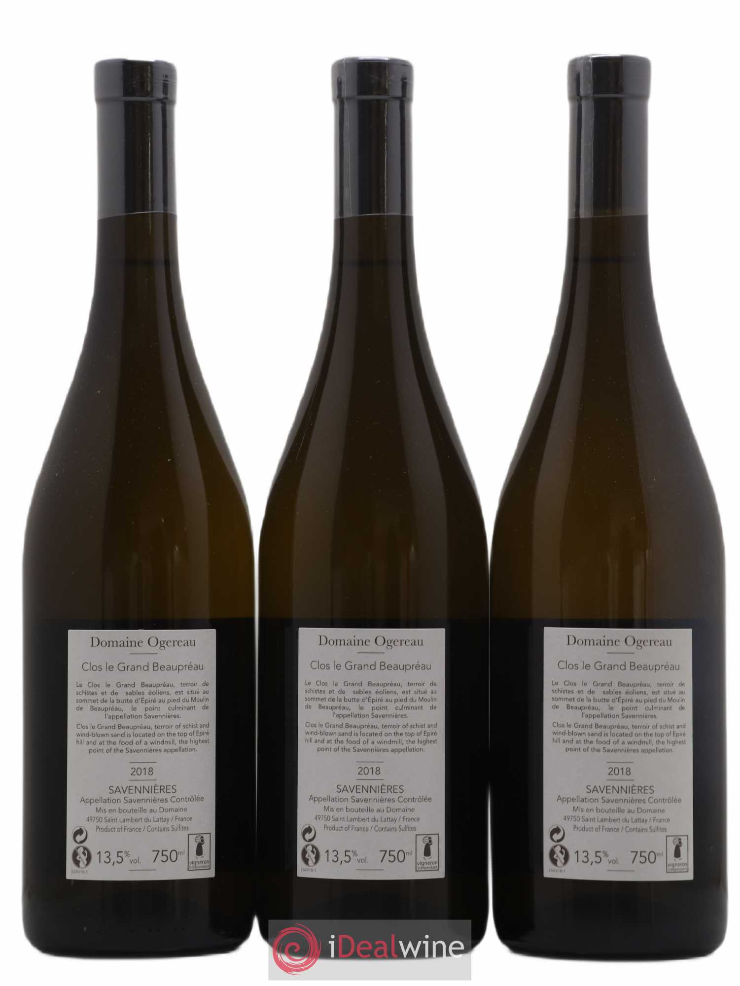 Savennières Clos le Grand Beaupréau Domaine Ogereau 2018 - Lot de 3 bouteilles - 1