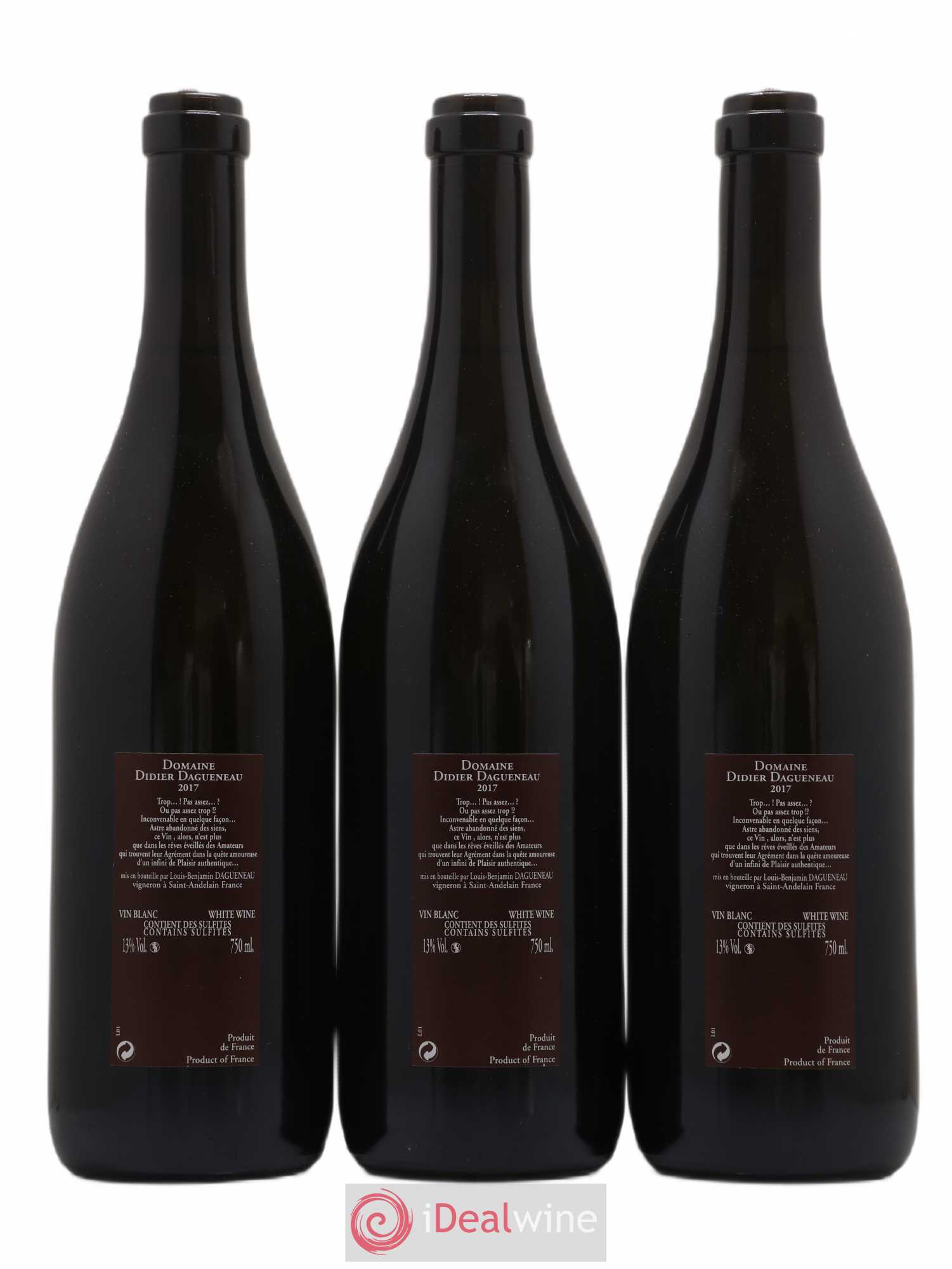 Vin de France (anciennement Pouilly-Fumé) Pur Sang Dagueneau (Domaine Didier - Louis-Benjamin) 2017 - Lot de 3 bouteilles - 1