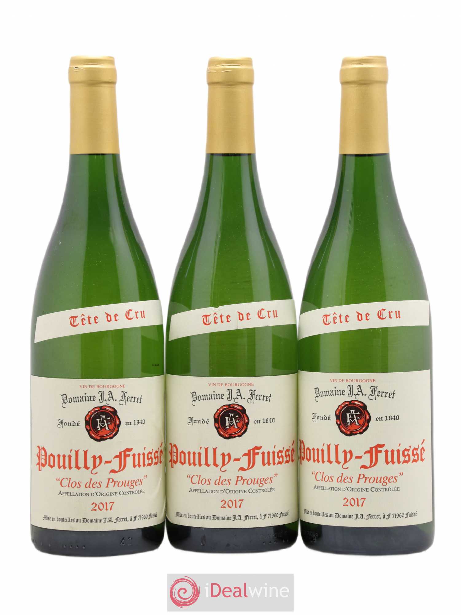 Pouilly-Fuissé Tête de Cru Clos des Prouges J.A. Ferret (Domaine) 2017 - Lot de 3 bouteilles - 0