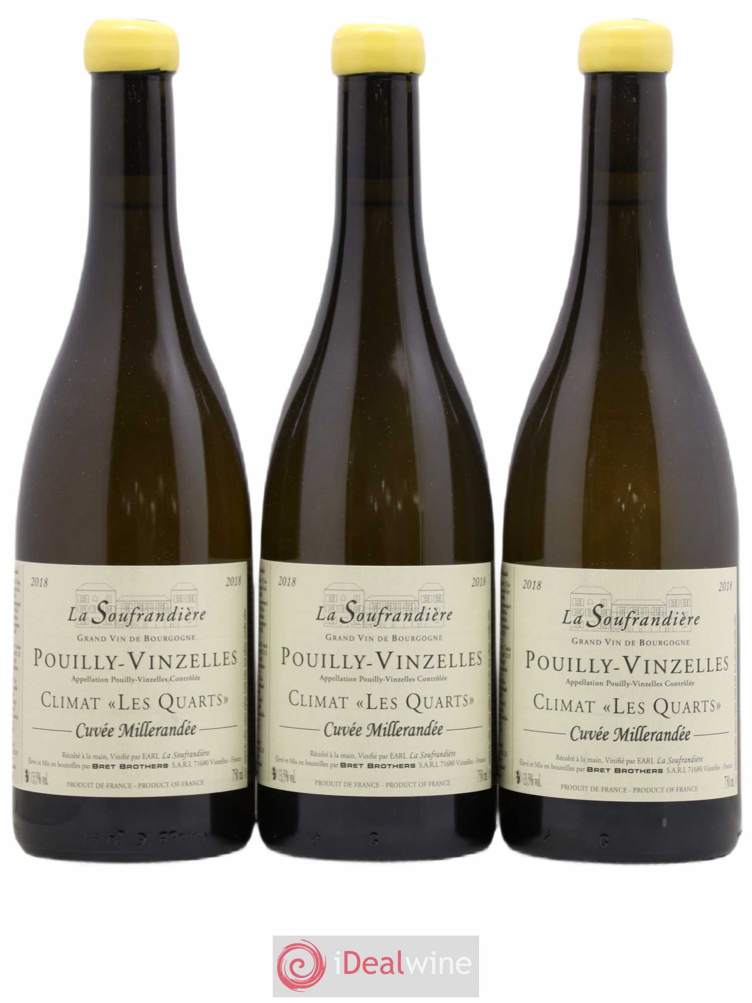 Pouilly-Vinzelles Les Quarts La Soufrandière - Bret Brothers Cuvée Millerandée 2018 - Lot de 3 bouteilles - 0