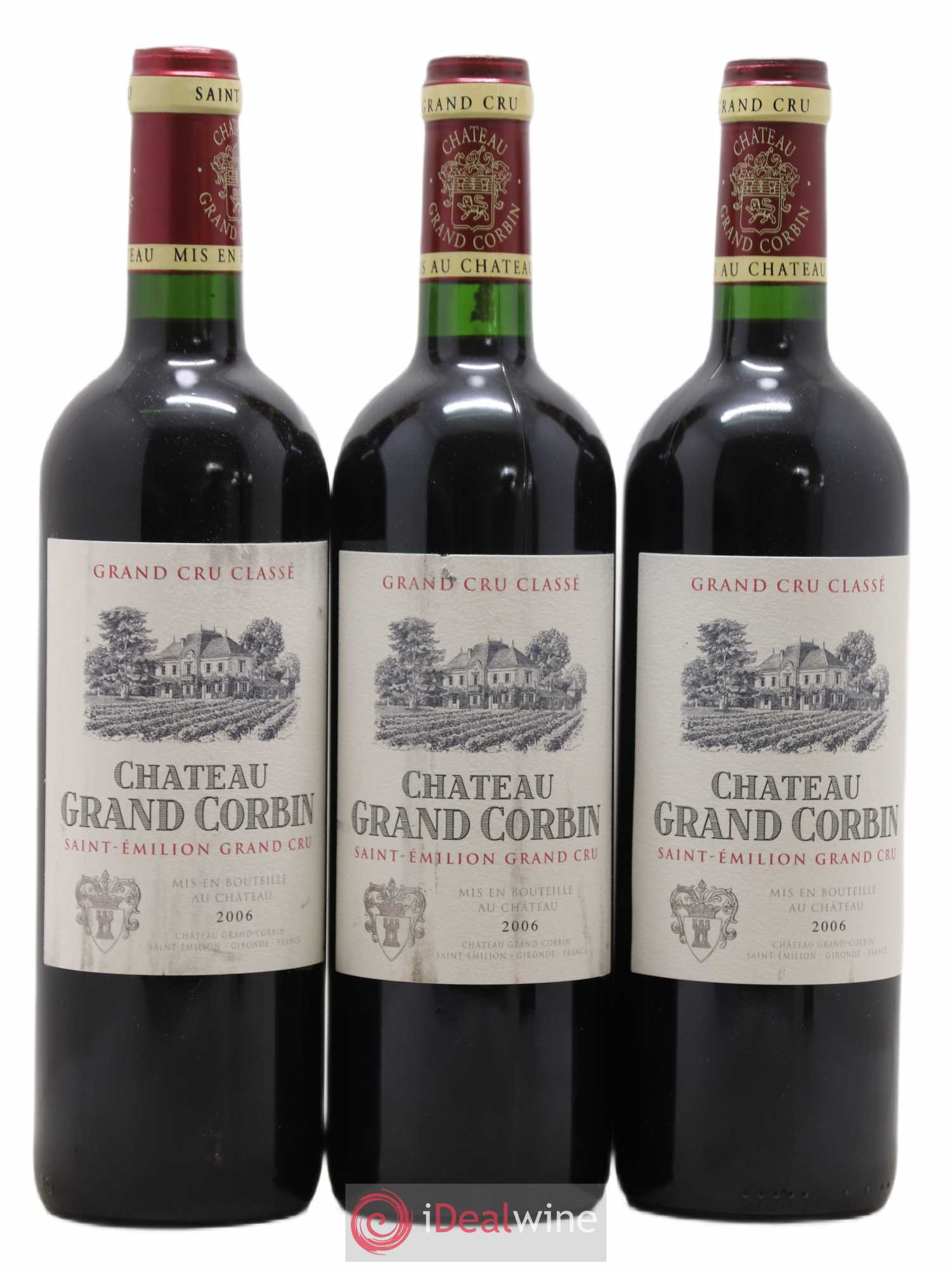 Château Grand Corbin Grand Cru Classé 2006 - Lot de 3 bouteilles - 0