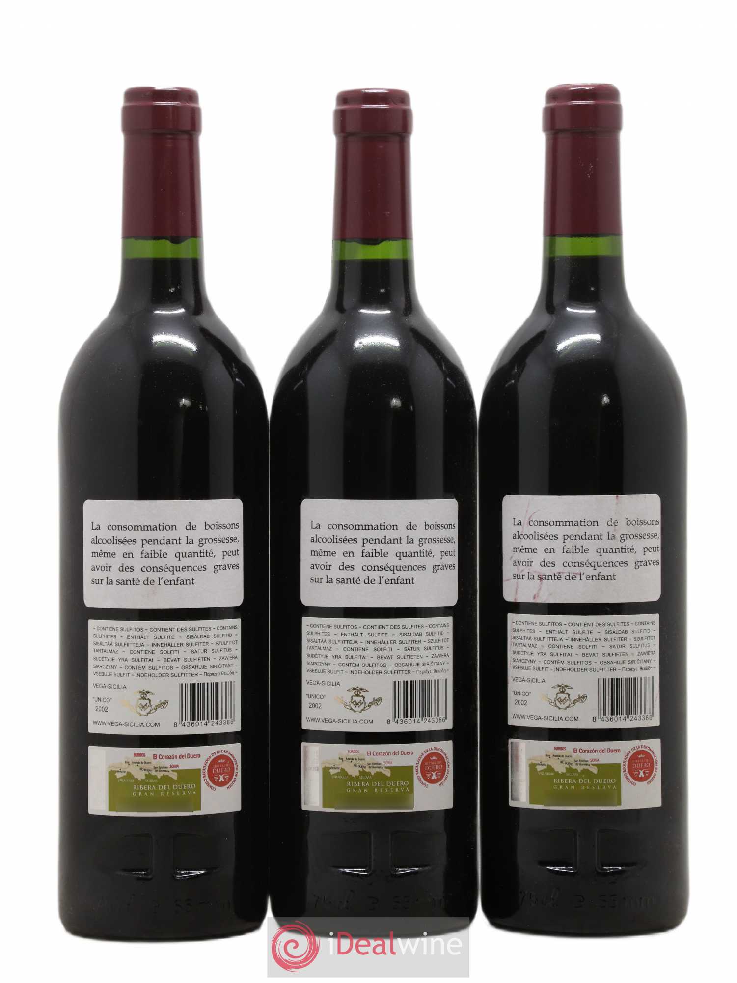 Ribera Del Duero DO Vega Sicilia Unico Famille Alvarez 2002 - Lot de 3 bouteilles - 1