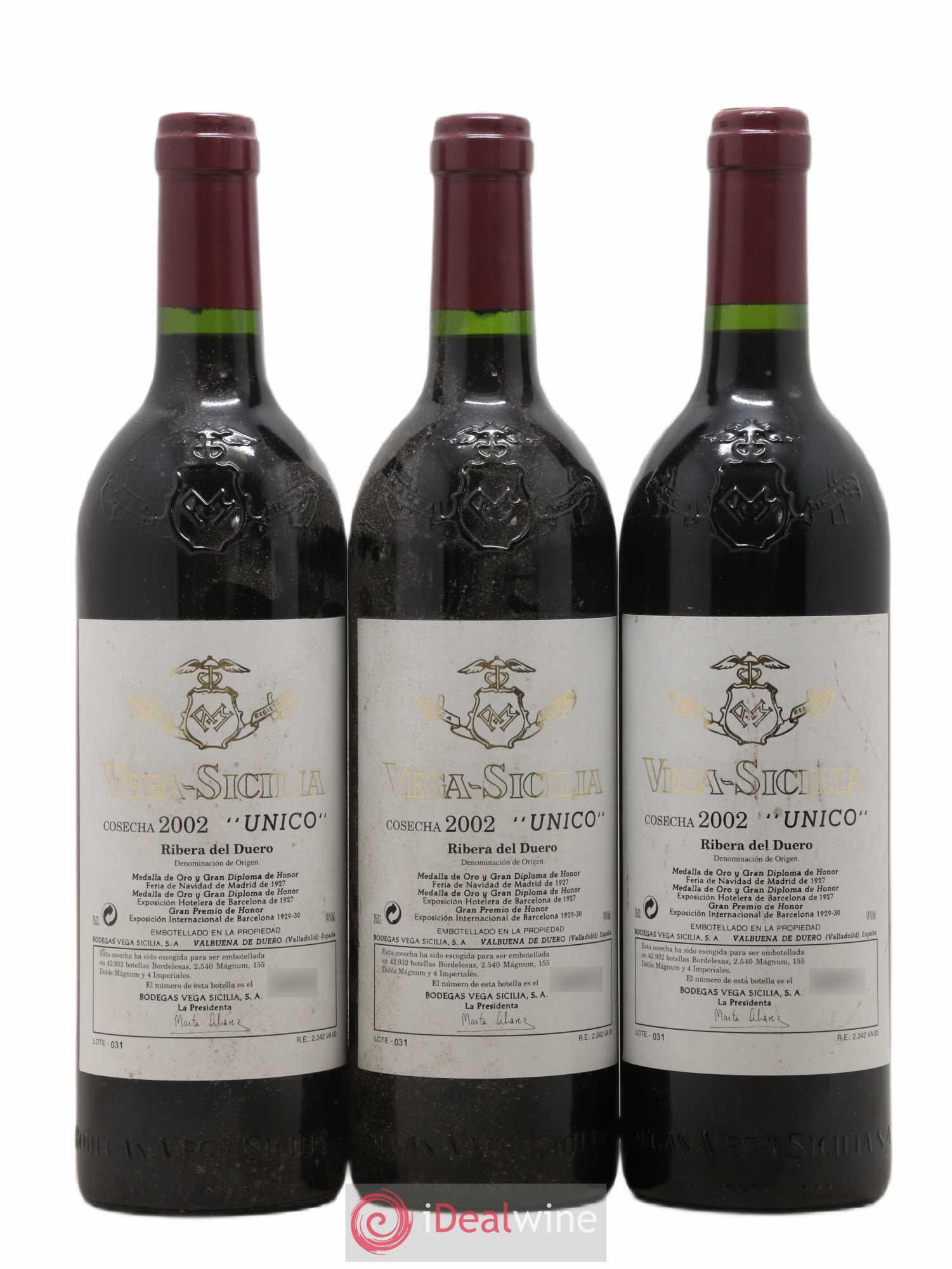 Ribera Del Duero DO Vega Sicilia Unico Famille Alvarez 2002 - Lot de 3 bouteilles - 0