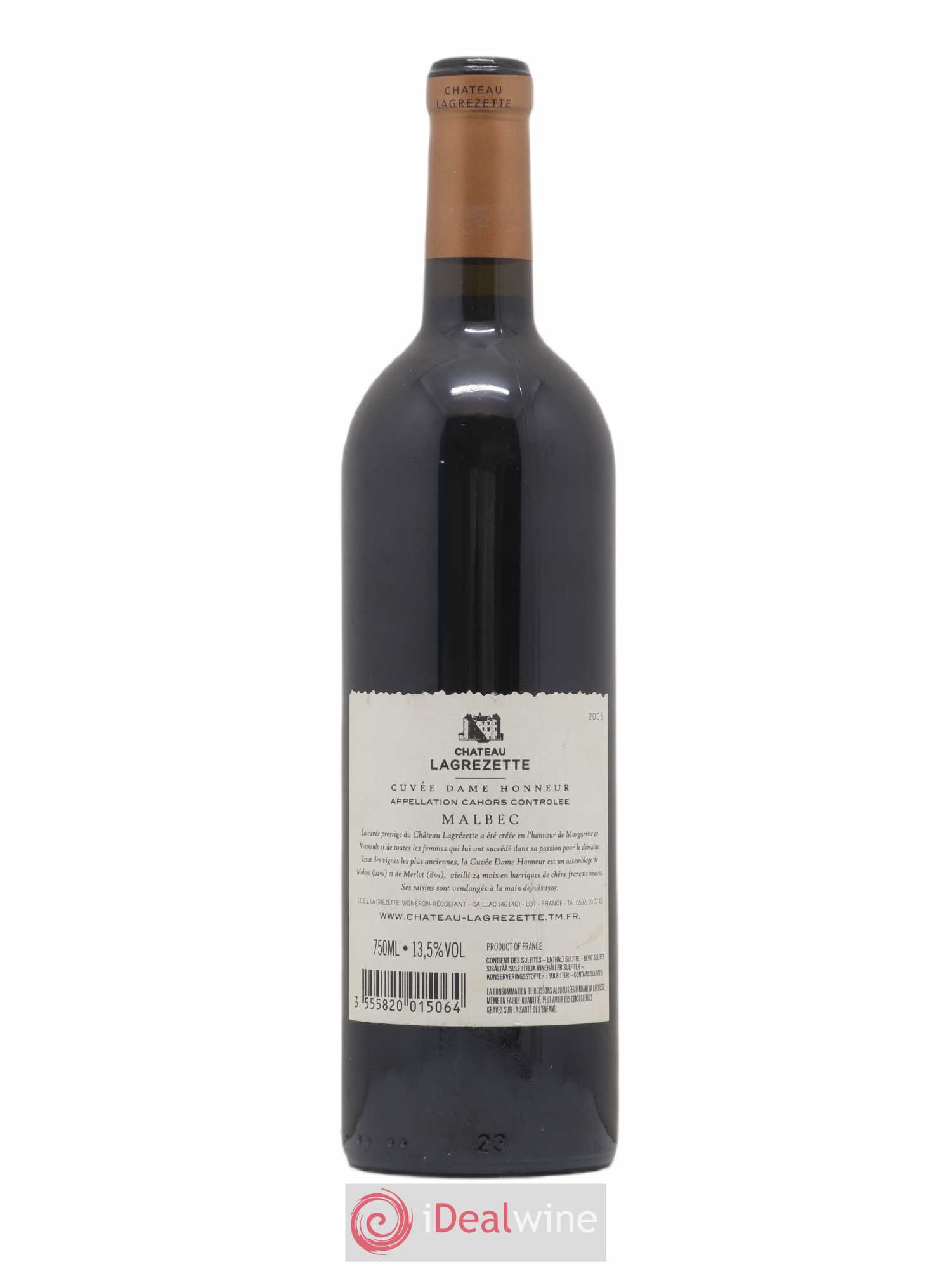 Cahors Château Lagrezette Alain Dominique Perrin Dame Honneur 2006 - Posten von 1 Flasche - 1