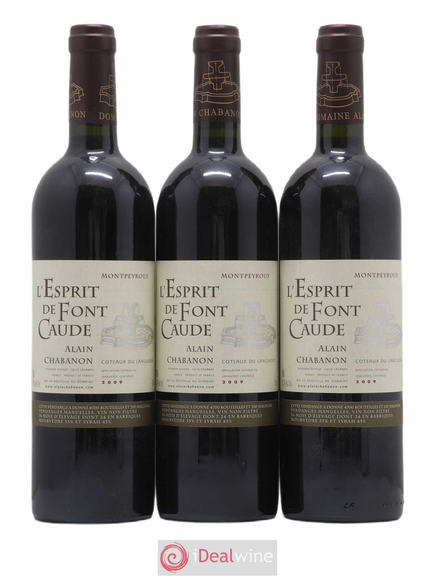 Languedoc Montpeyroux Alain Chabanon (Domaine) L'Esprit de Font Caude 2009 - Lot de 3 bouteilles - 0