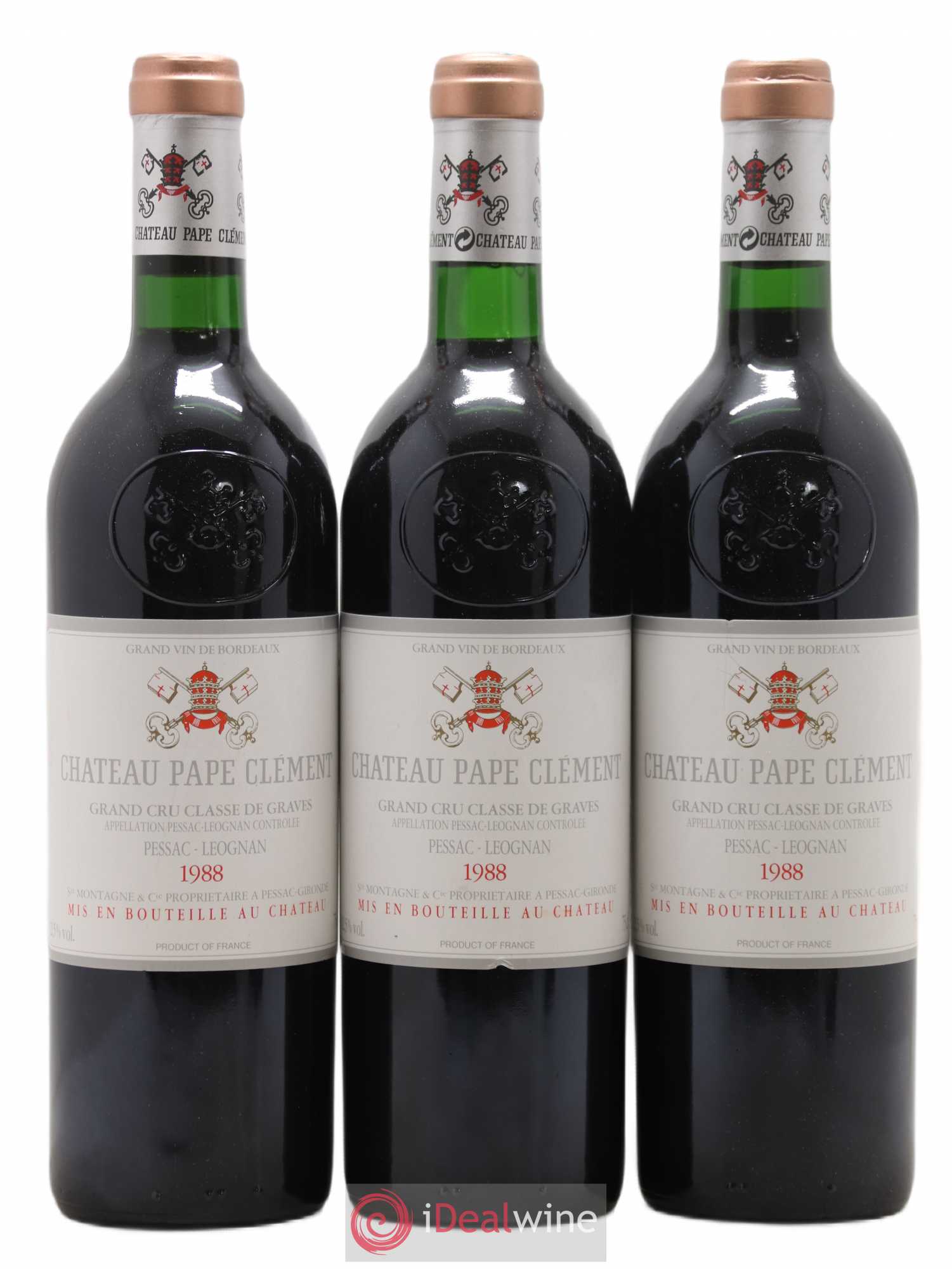 Château Pape Clément Cru Classé de Graves 1988 - Lot de 3 bouteilles - 0