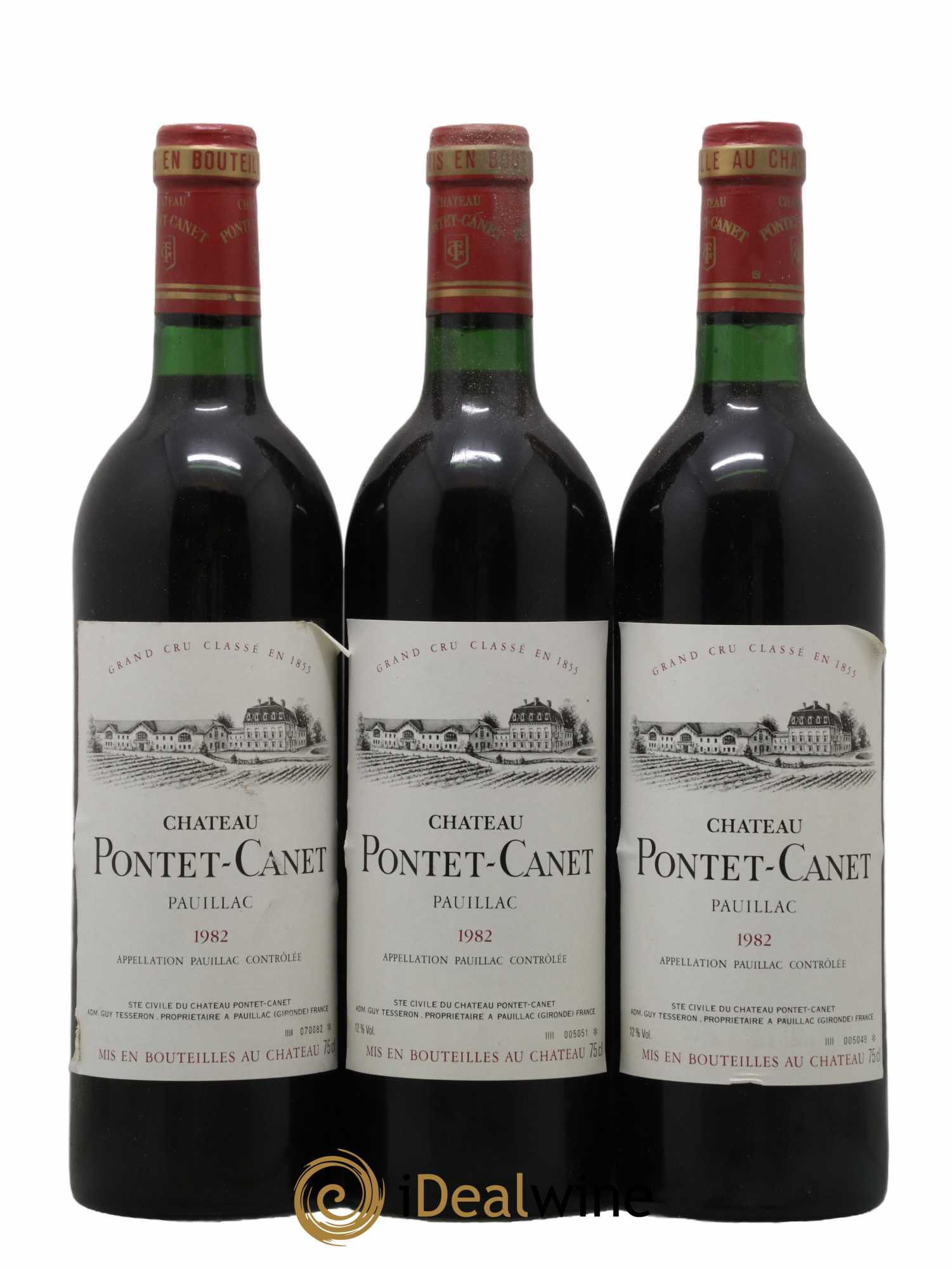 Château Pontet Canet 5ème Grand Cru Classé 1982 - Lot de 3 bouteilles - 0