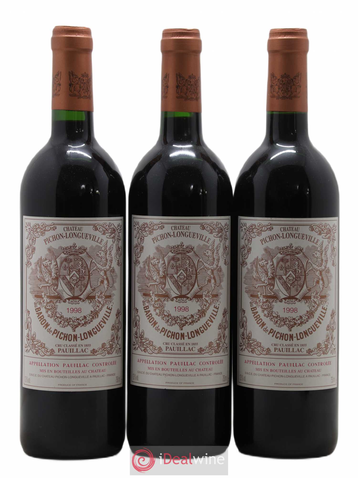 Pichon Longueville Baron 2ème Grand Cru Classé 1998 - Lot de 3 bouteilles - 0
