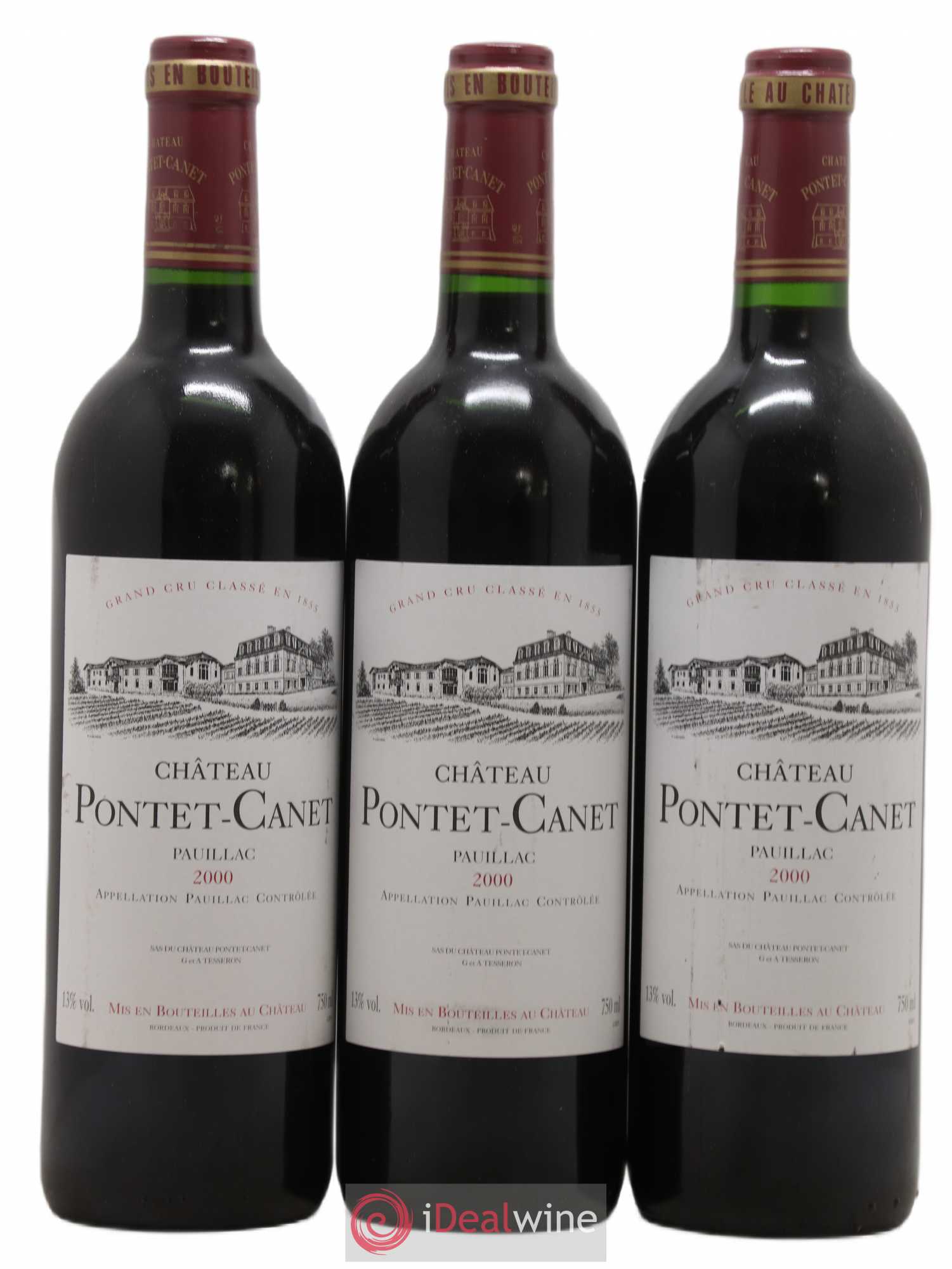 Château Pontet Canet 5ème Grand Cru Classé 2000 - Lot de 3 bouteilles - 0