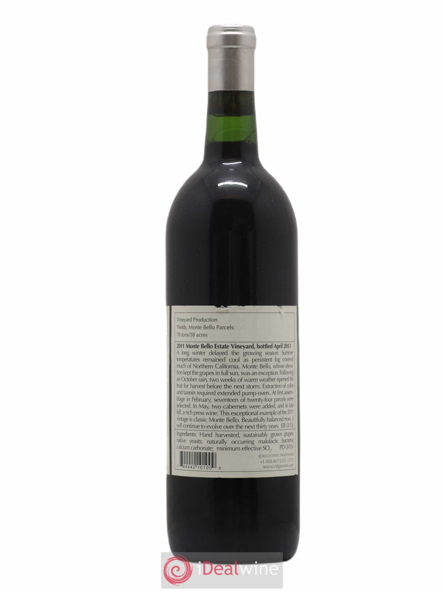 Santa Cruz Mountains Monte Bello Ridge Vineyards 2011 - Lot de 1 bouteille - 1