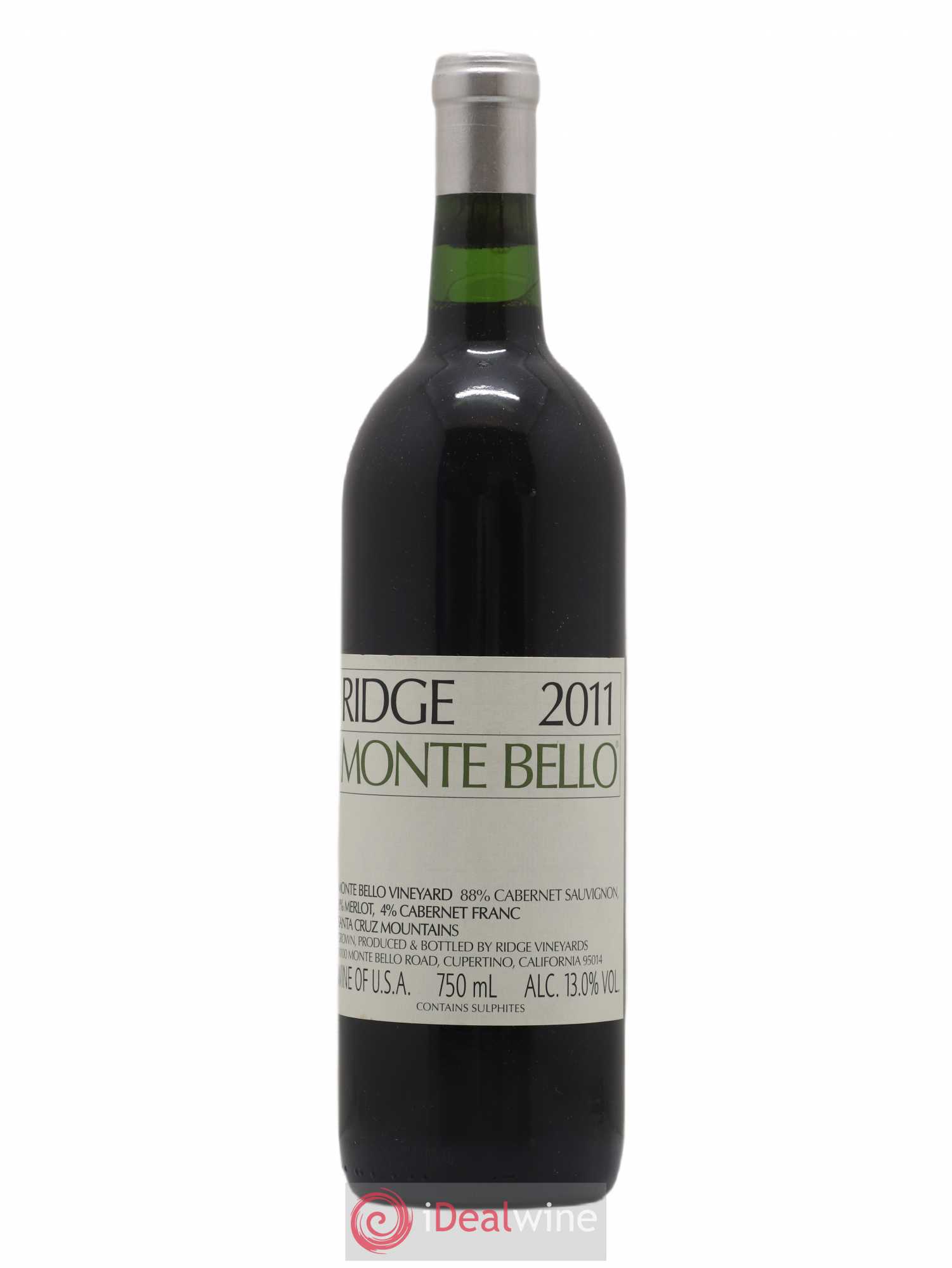Santa Cruz Mountains Monte Bello Ridge Vineyards 2011 - Lot de 1 bouteille - 0