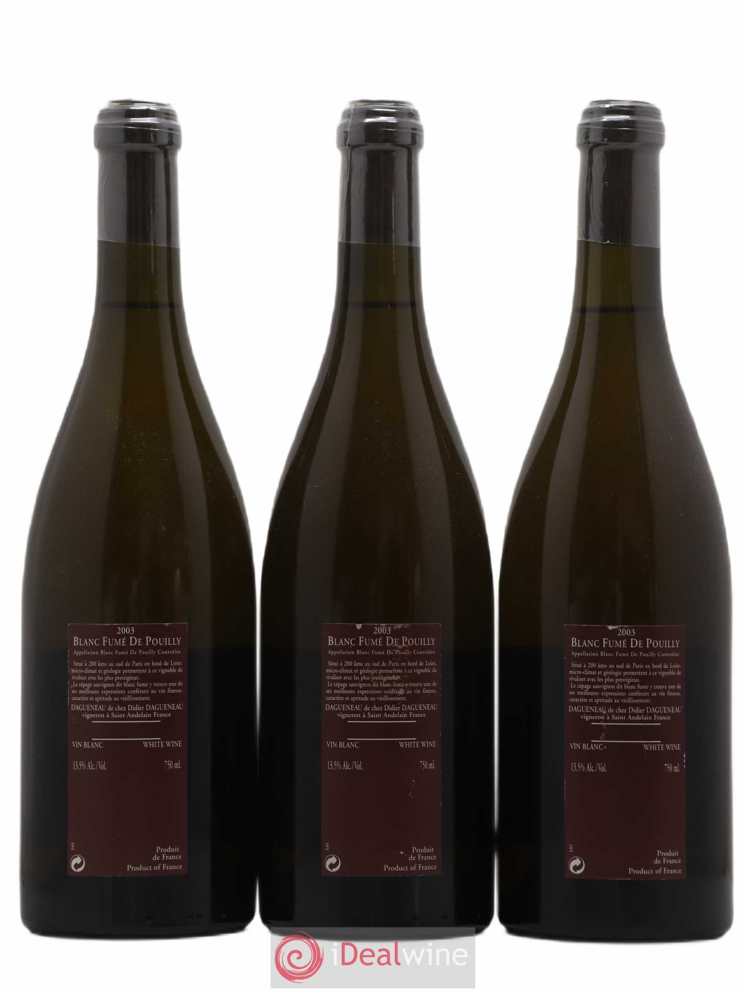 Vin de France (anciennement Pouilly-Fumé) Pur Sang Dagueneau (Domaine Didier - Louis-Benjamin) 2003 - Lot de 3 bouteilles - 1