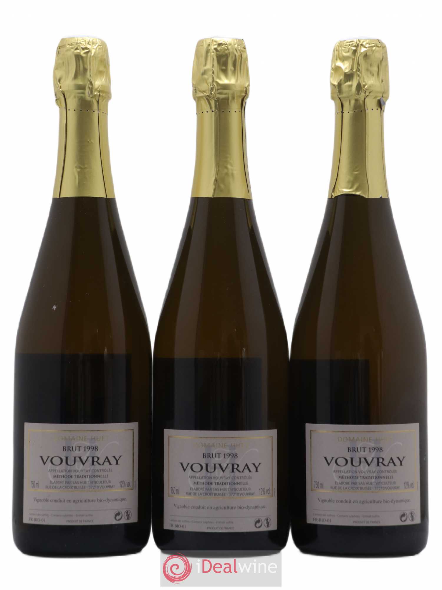 Vouvray Pétillant Brut Domaine Huet Traditionnel Brut 1998 - Lot de 3 bouteilles - 1