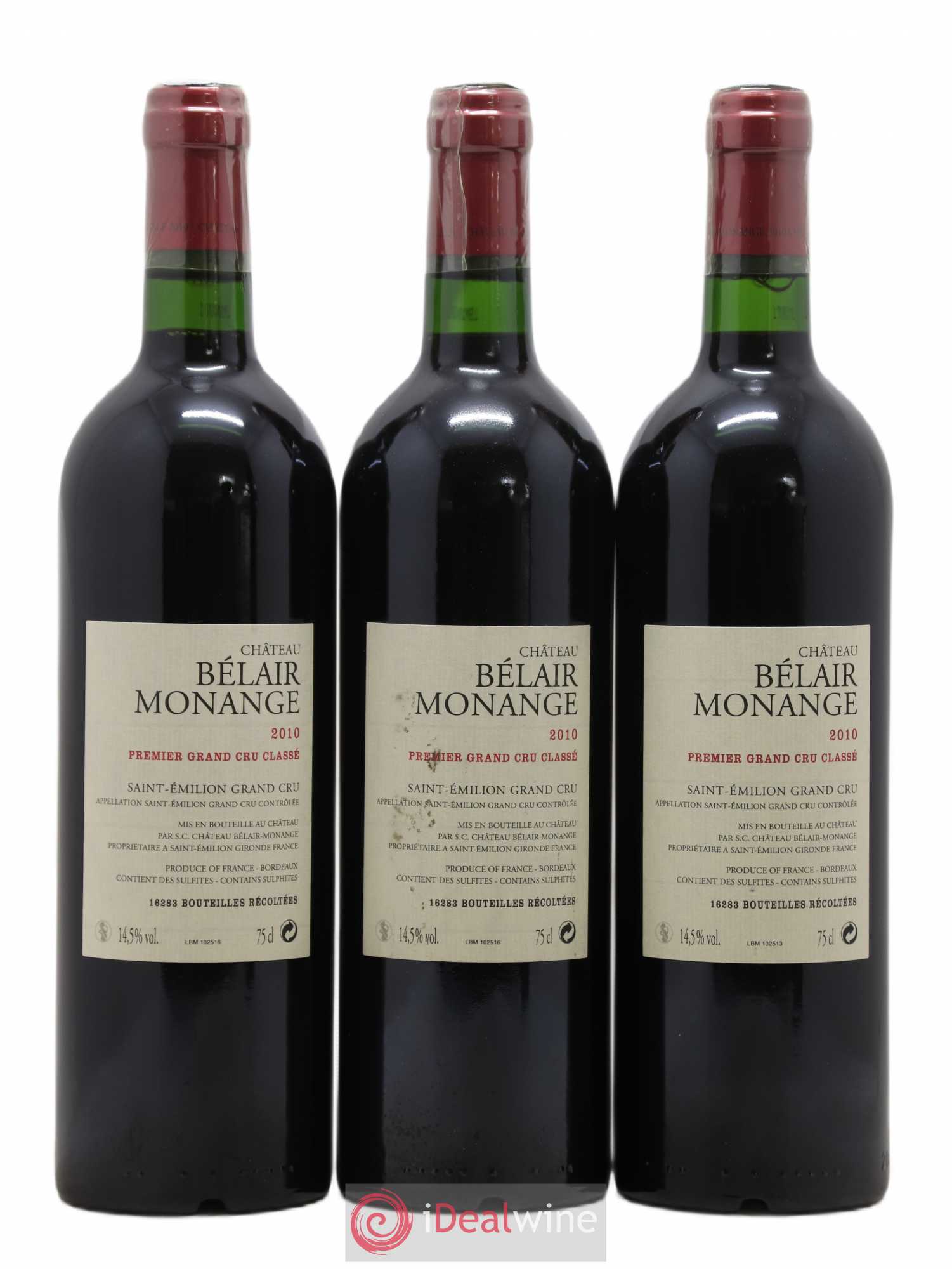 Château Belair (Belair-Monange) 1er Grand Cru Classé B 2010 - Lot de 3 bouteilles - 1