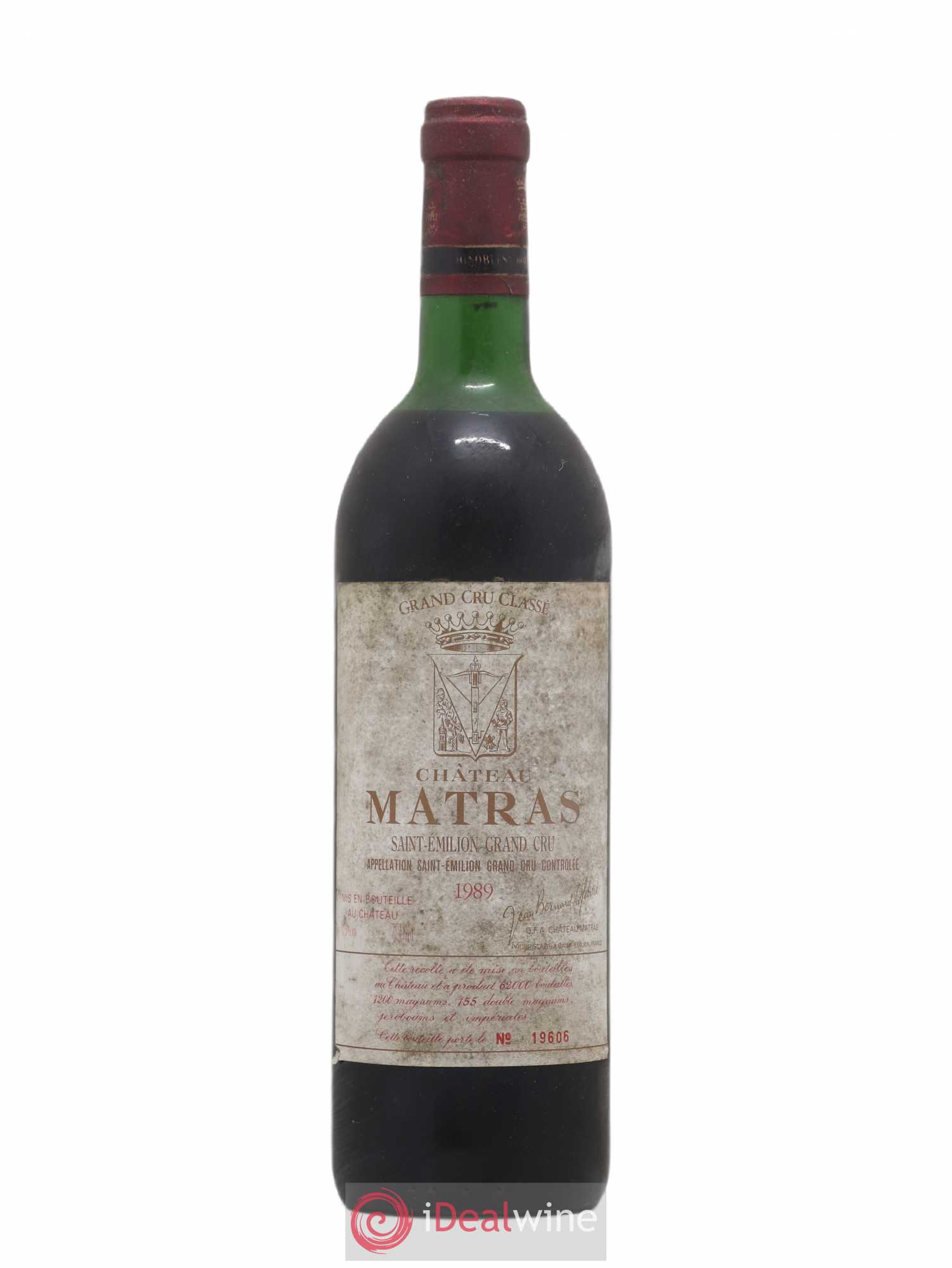 Saint-Émilion Grand Cru Château Matras Famille Wertheimer 1989 - Posten von 1 Flasche - 0