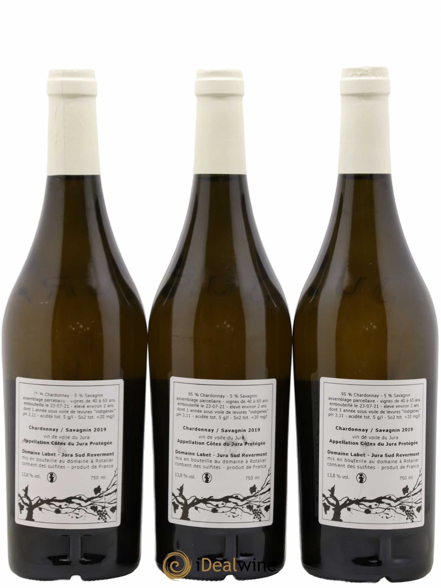 Côtes du Jura Vin de Voile Chardonnay-Savagnin cuvée de garde Romain - Julien - Charline Labet 2019 - Lot de 3 bouteilles - 1