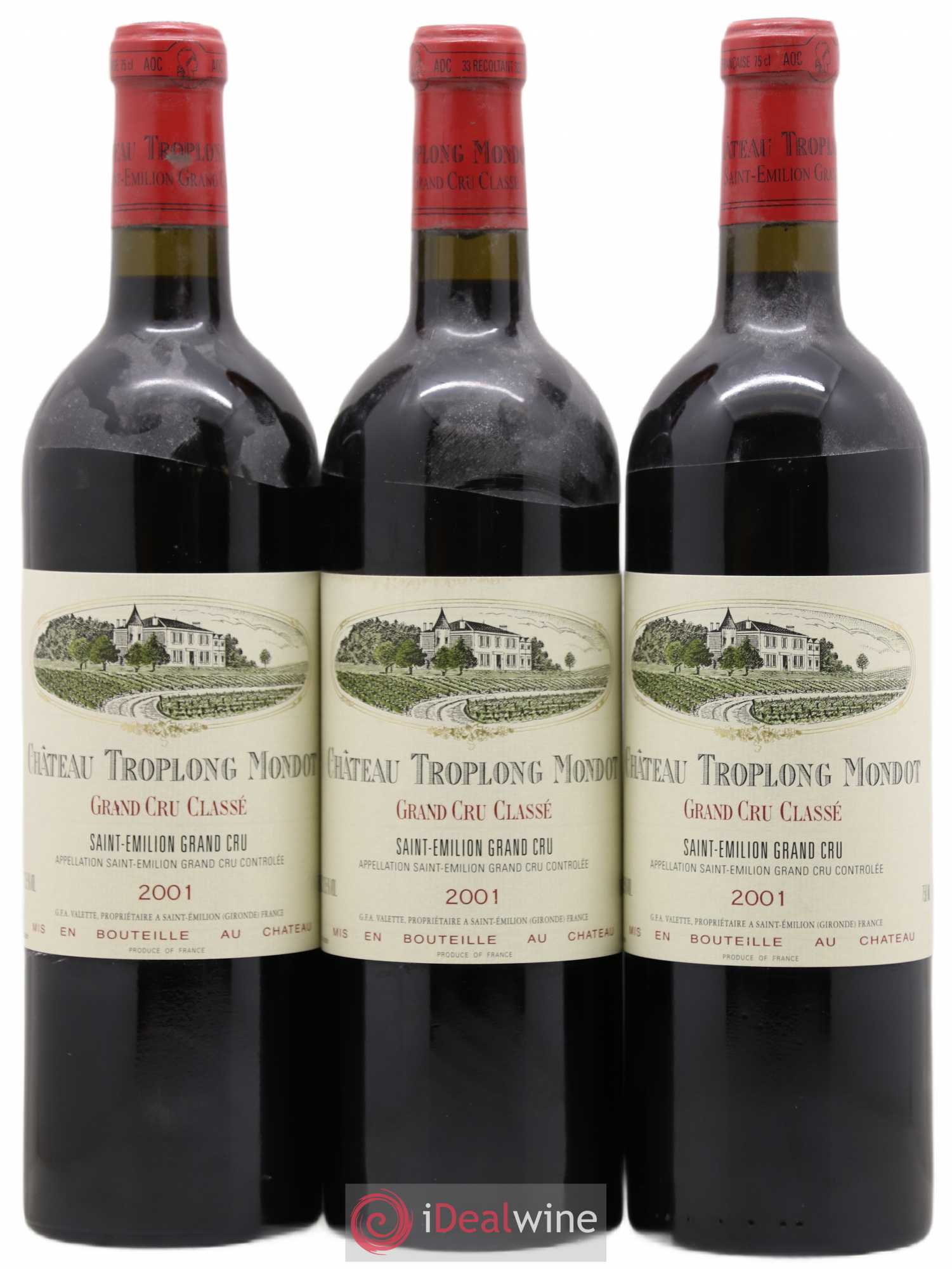 Château Troplong Mondot 1er Grand Cru Classé B 2001 - Lot de 3 bouteilles - 0