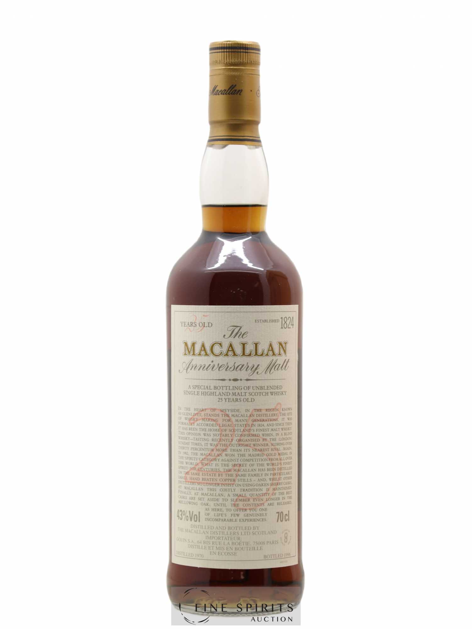 Macallan (The) 25 years 1970 Of. Anniversary Malt bottled 1996 Special Bottling - Lot de 1 bouteille - 1