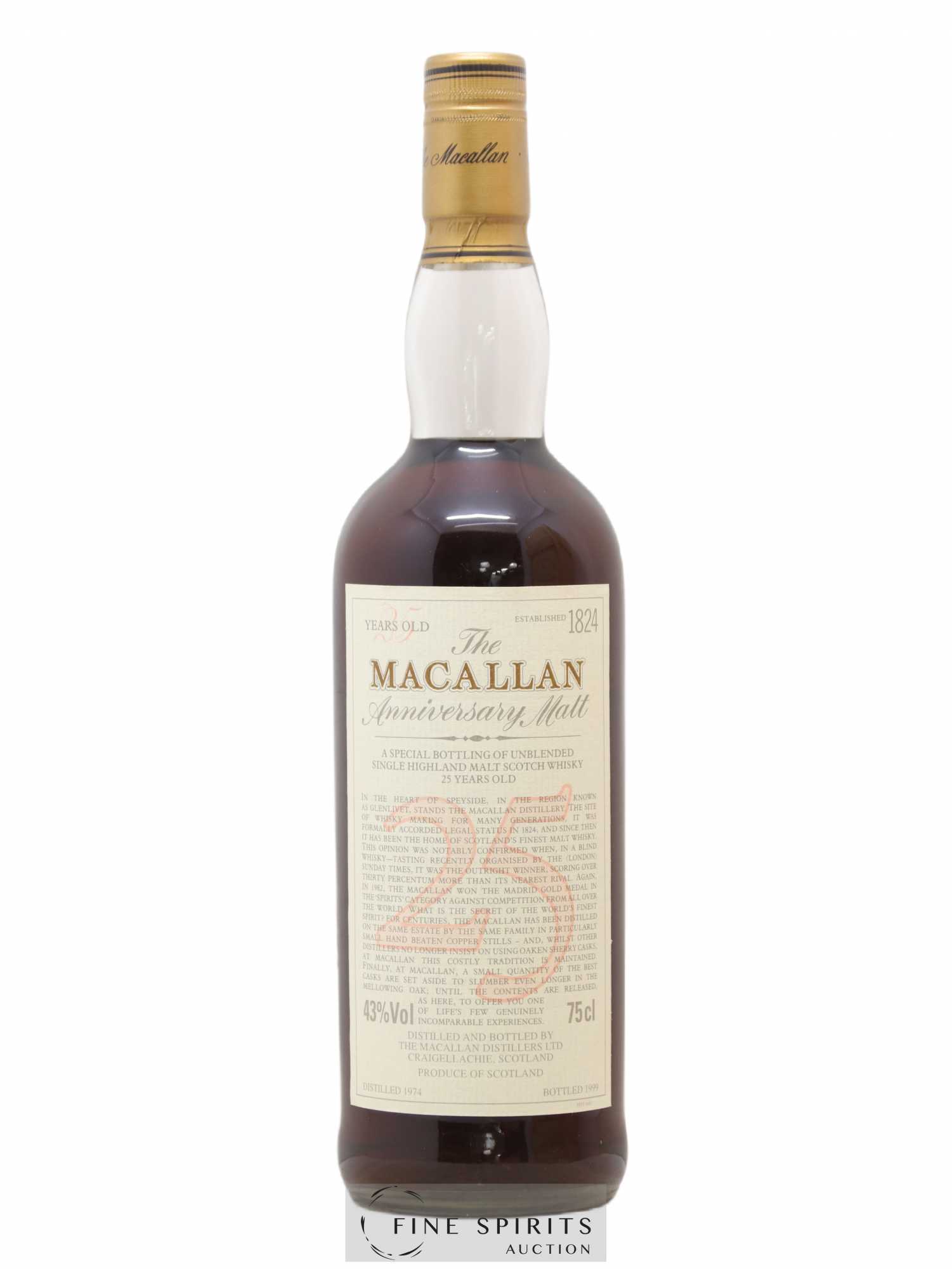 Macallan (The) 25 years 1974 Of. Anniversary Malt bottled 1999 Special Bottling - Lot de 1 bouteille - 1