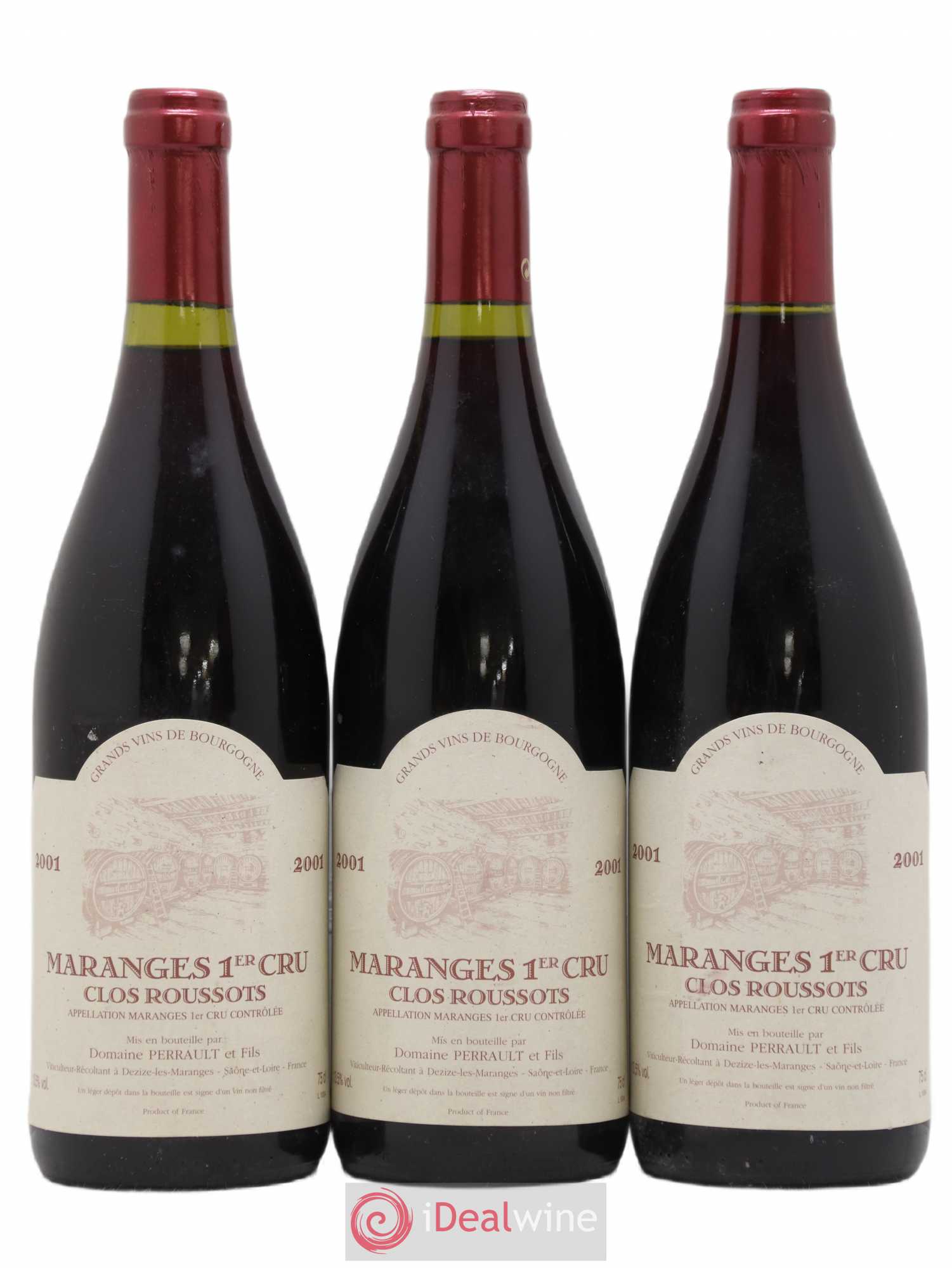 Maranges 1er Cru Clos Roussots Perrault 2001 - Lot de 3 bouteilles - 0