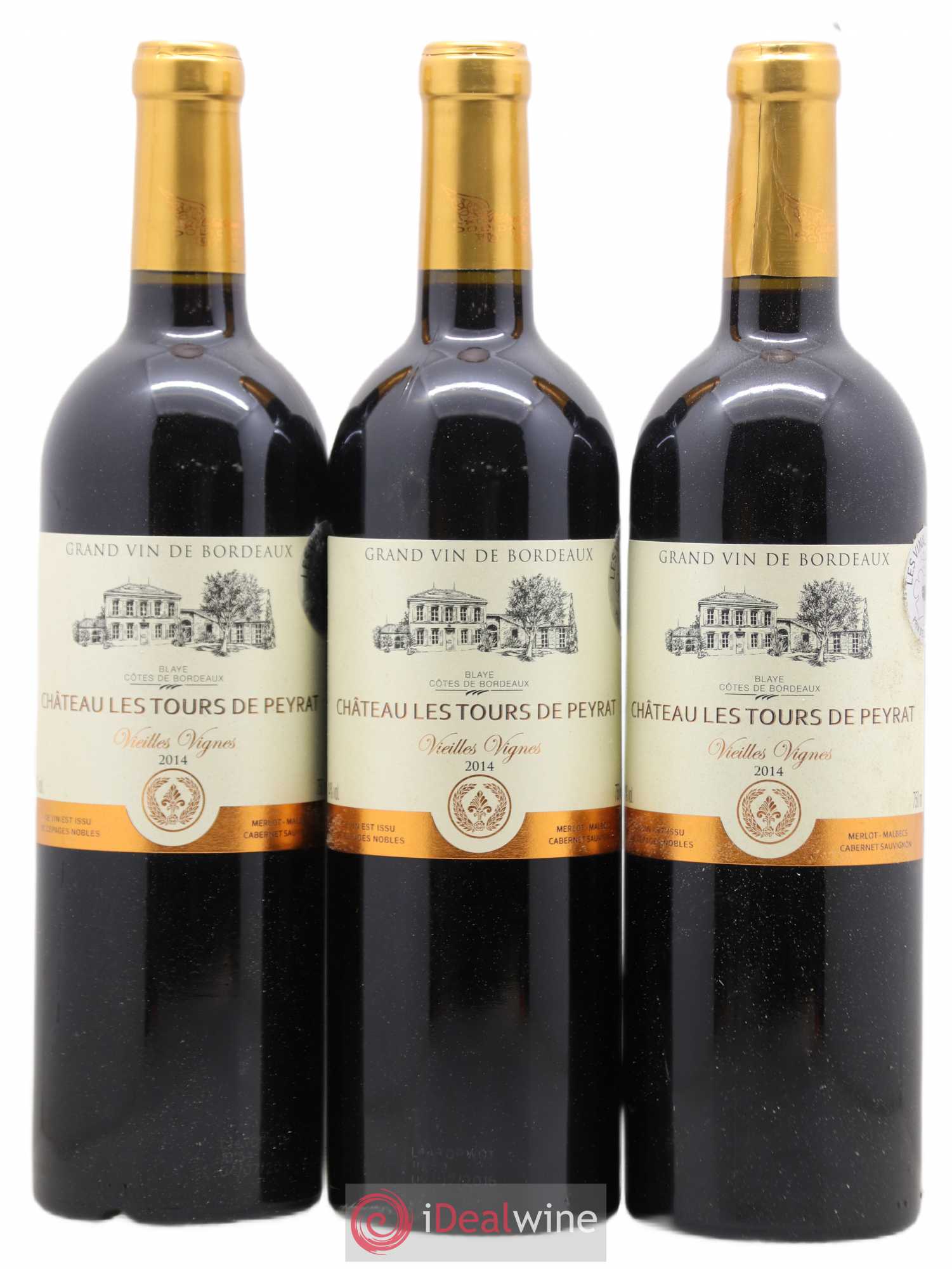 Premières-Côtes-de-Blaye (Blaye-Côtes-de-Bordeaux) Château Les Tours de Peyrat Vieille Vigne (sans prix de réserve) 2014 - Lotto di 3 bottiglie - 0