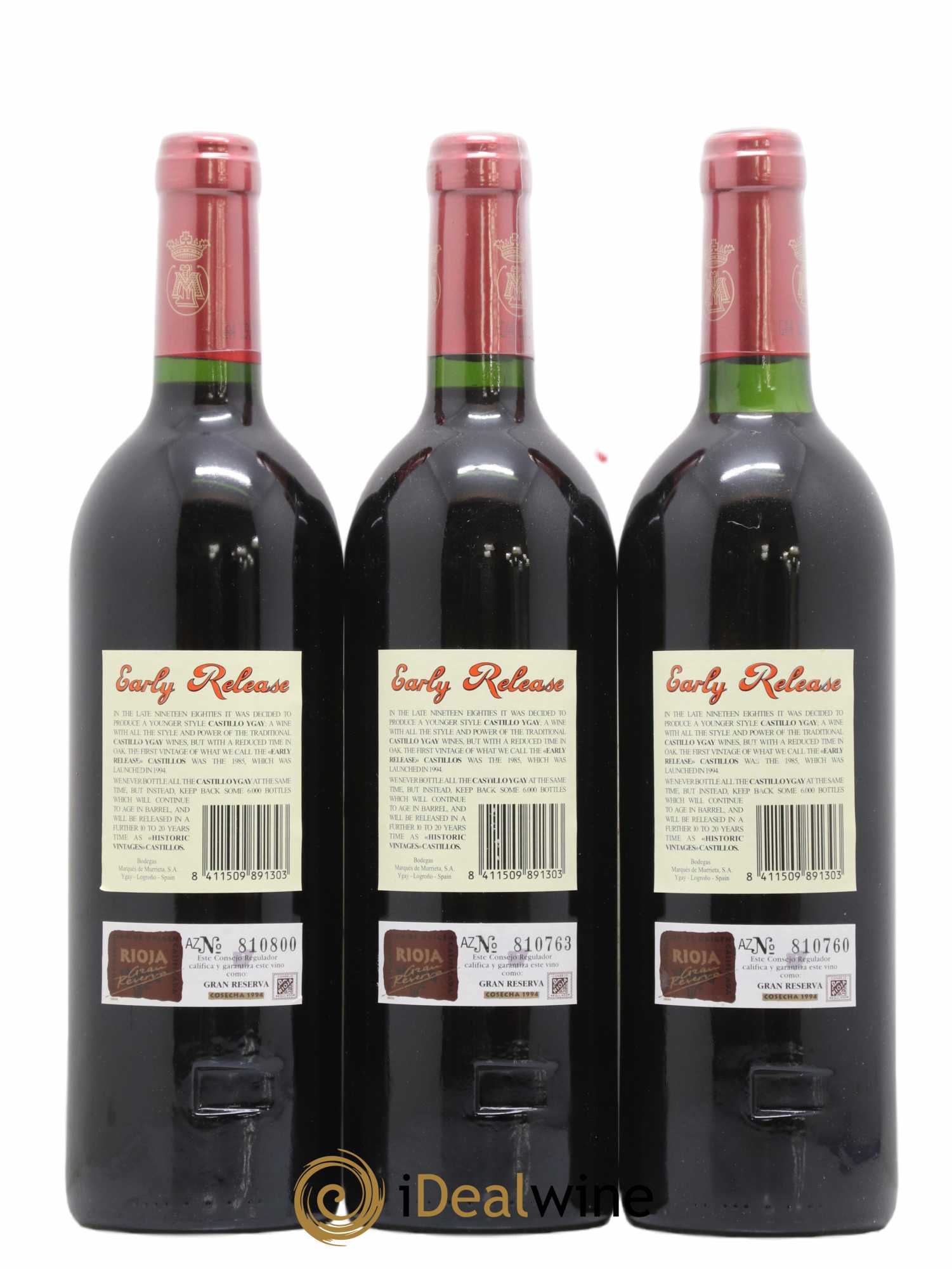 Rioja DOCA Castillo Ygay Reserva Especial Marqués de Murrieta 1994 - Lot de 3 bouteilles - 1