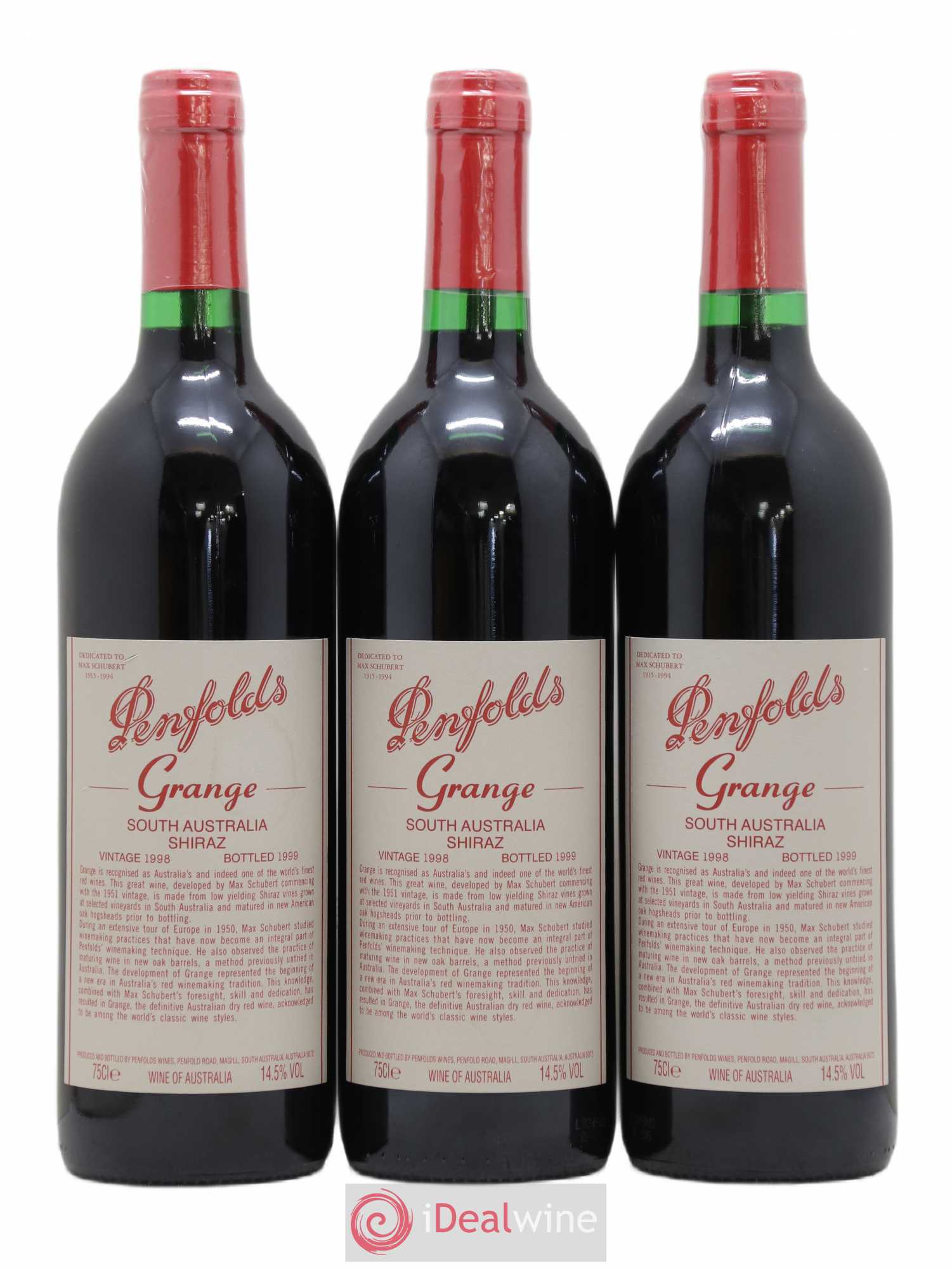 South Australia Penfolds Wines Grange 1998 - Lot de 3 bouteilles - 0