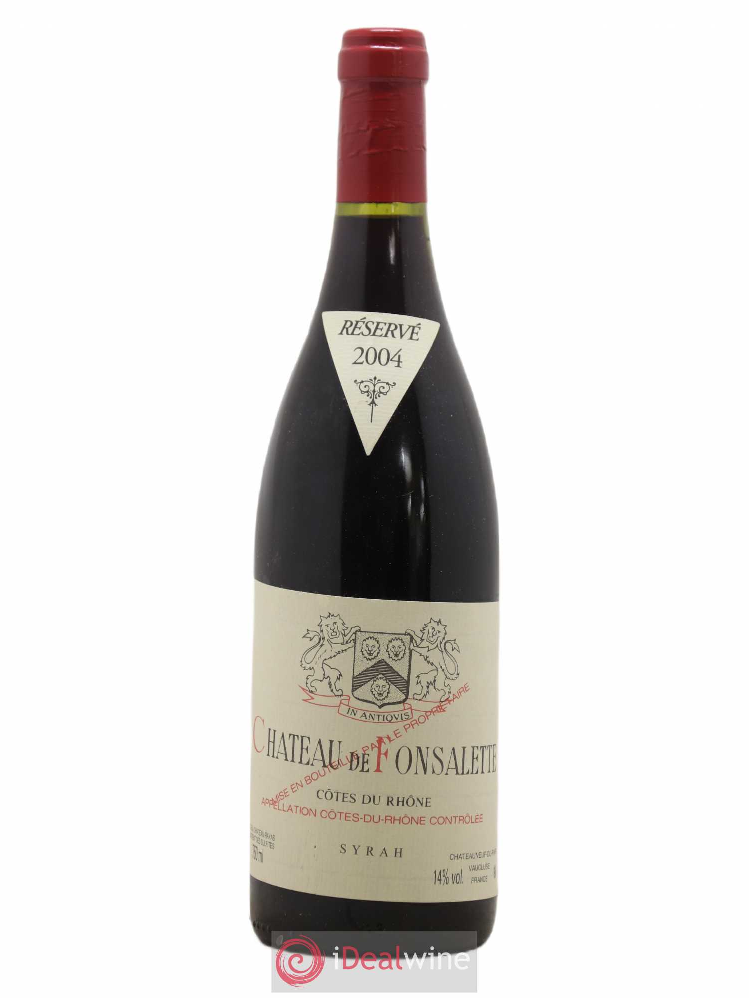 Côtes-du-Rhône Cuvée Syrah Château de Fonsalette 2004 - Lot de 1 bouteille - 0