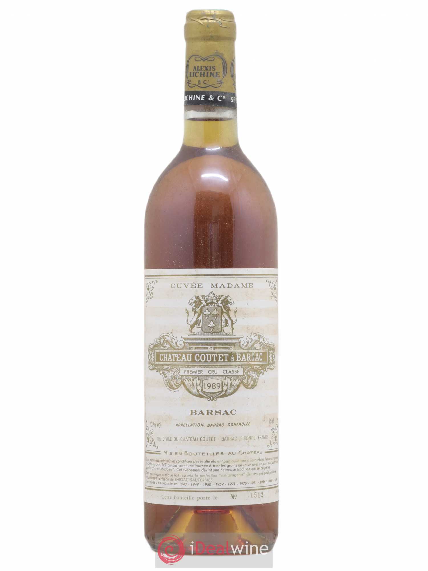 Château Coutet - Cuvée Madame 1er Grand Cru Classé 1989 - Lot de 1 bouteille - 0